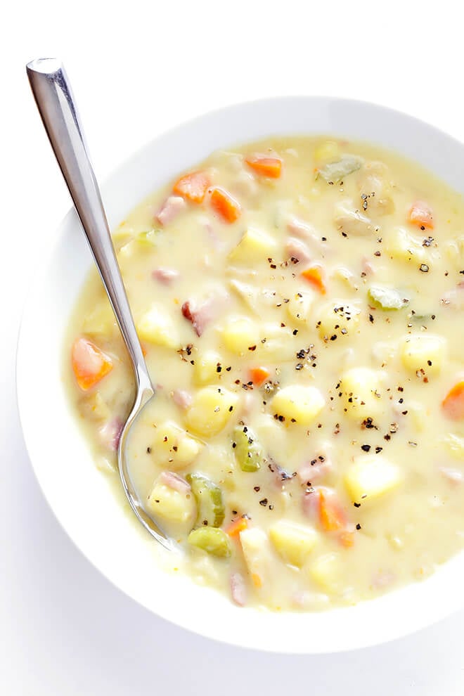 This Creamy Ham and Potato Soup recipe is easy to make, ready to go in about 30 minutes, and SO flavorful and creamy and delicious!