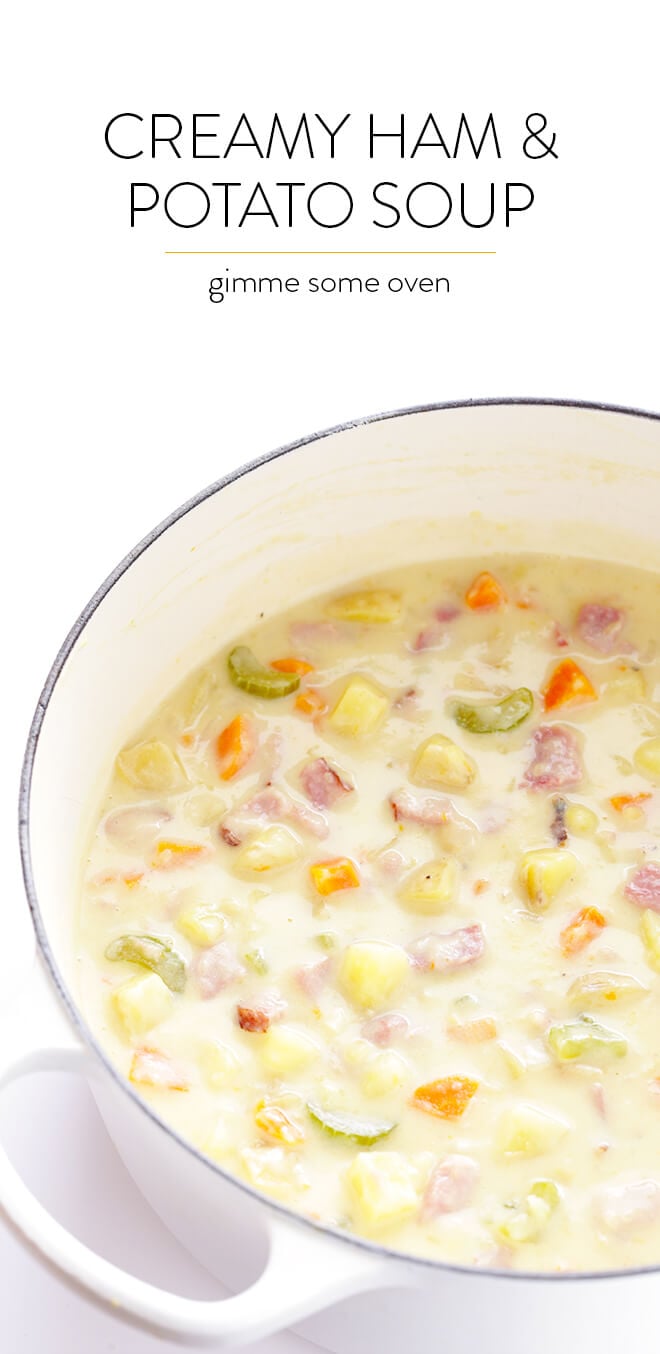 This Creamy Ham and Potato Soup recipe is easy to make, ready to go in about 30 minutes, and SO flavorful and creamy and delicious!