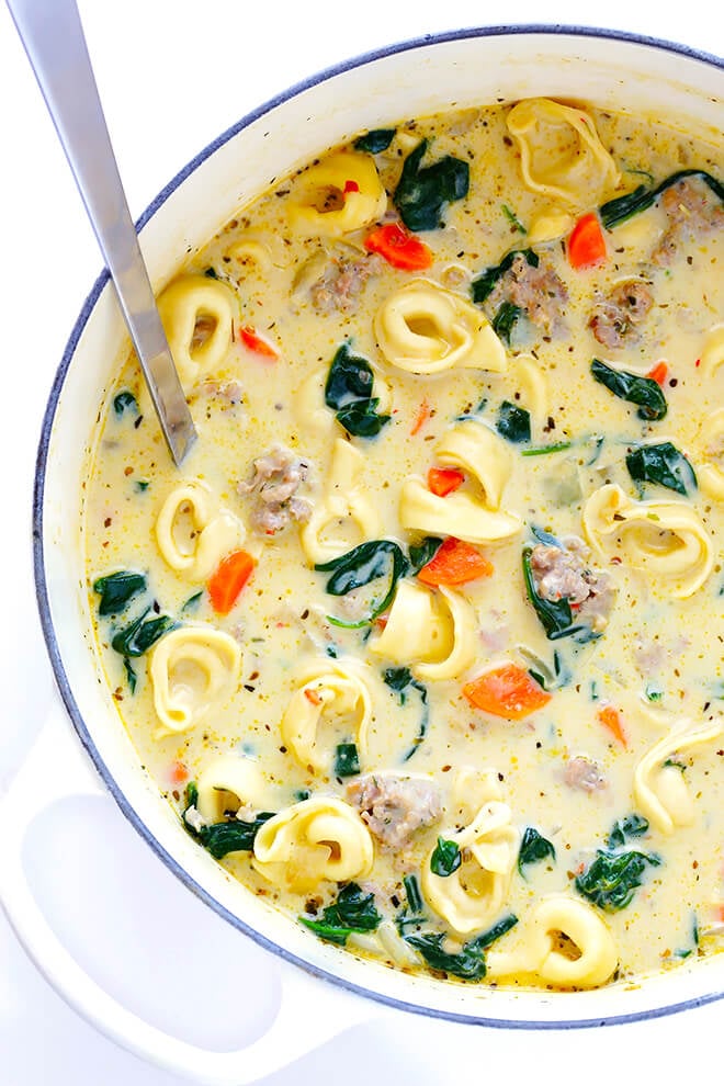 Creamy Tortellini Soup with Italian Sausage | Gimme Some Oven