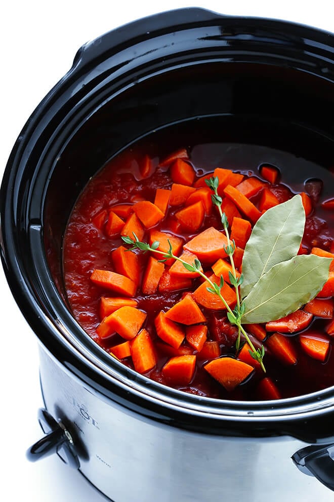 This Slow Cooker Beef Ragu is quick and easy to prep, and slow-simmered in the most AMAZING tomato sauce. Serve it over pasta, polenta, or whatever sounds good. | gimmesomeoven.com