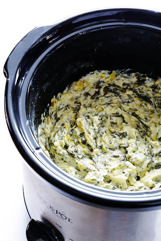 Slow Cooker Spinach Artichoke Dip -- one of 12 ways to rock your crock-pot this Thanksgiving! | gimmesomeoven.com