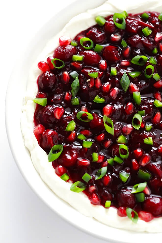 This Very Merry Cranberry Cream Cheese Dip is SUPER easy to make, and the perfect appetizer (or dessert!) for entertaining around Christmas and the holidays! | gimmesomeoven.com