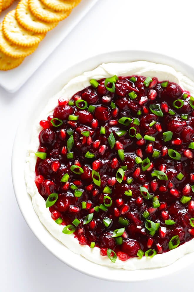 This Very Merry Cranberry Cream Cheese Dip is SUPER easy to make, and the perfect appetizer (or dessert!) for entertaining around Christmas and the holidays! | gimmesomeoven.com