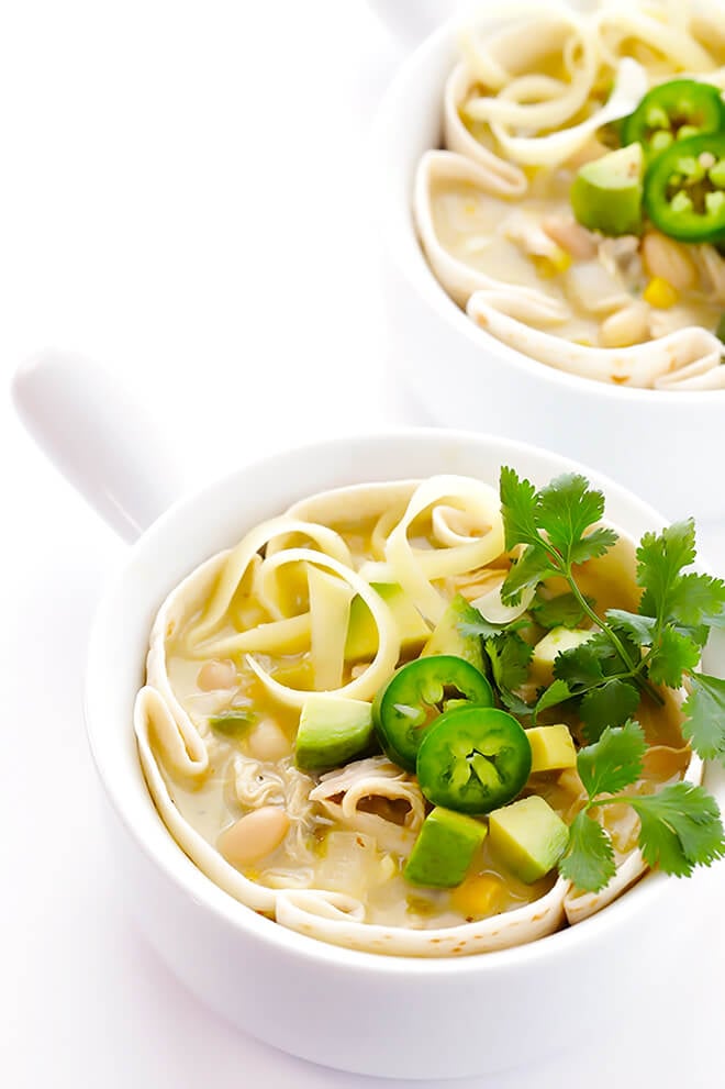 This 30-Minute Creamy White Chicken Chili recipe is easy to make, and full of the most delicious comforting flavors! | gimmesomeoven.com