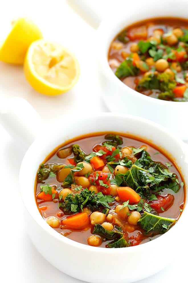 This 20-Minute Moroccan Chickpea Soup recipe is full of rich flavors, and incredibly quick and easy to make. | gimmesomeoven.com (Vegetarian / Vegan / Gluten-Free)