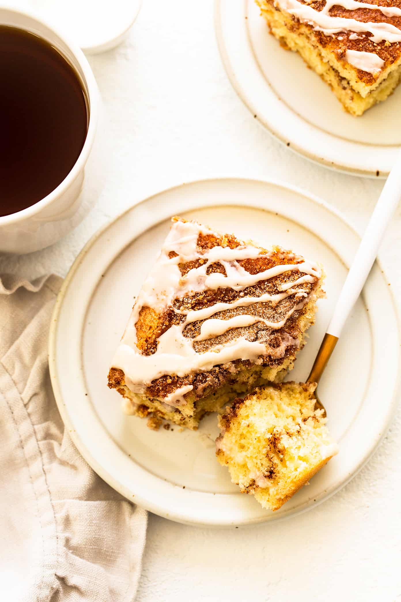 Slice of sour cream coffee cake