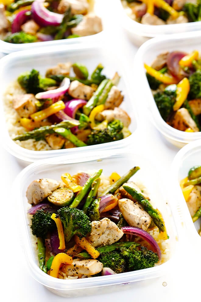 This delicious Sheet Pan Chicken and Veggies "Stir Fry" dinner recipe is quick and easy to prepare, and made with a delicious sesame-soy dressing that everyone will love. Plus, it's easy to make-ahead and refrigerate if you'd like to do some meal planning for the week! | gimmesomeoven.com