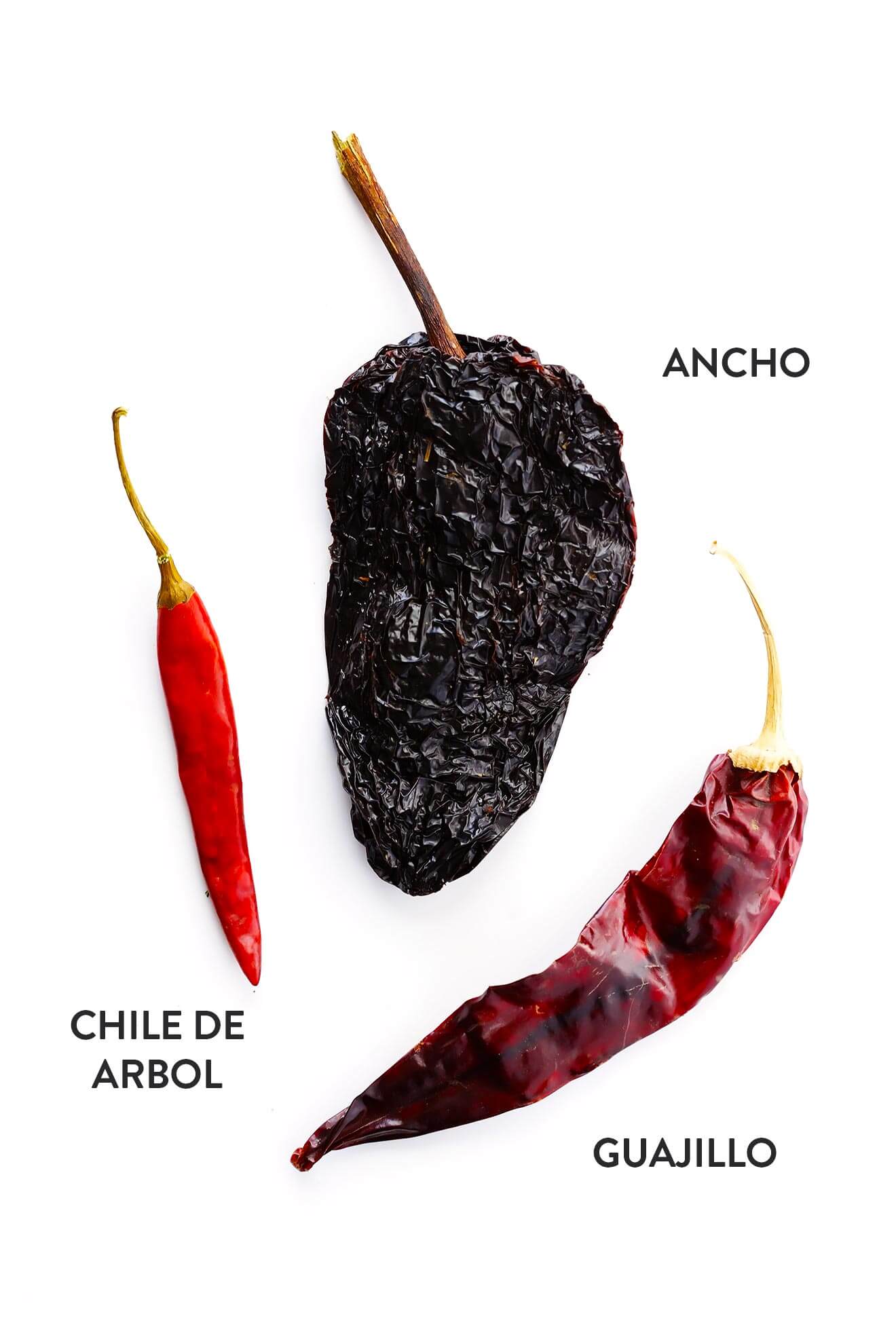 Chiles para fazer pozole - ancho, guajillo e chile de arbol