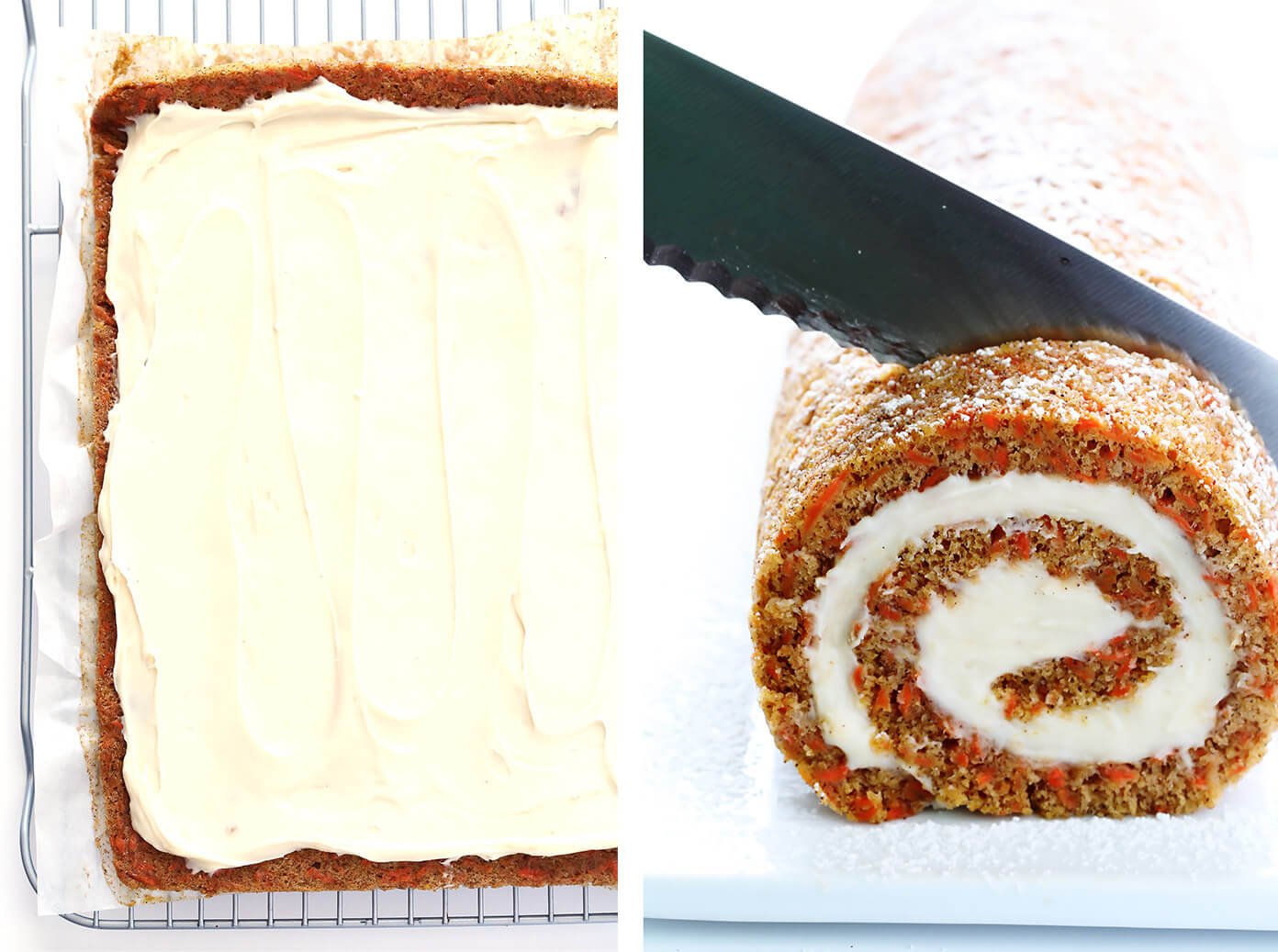 Have you ever tried rolling up your carrot cake? It's fun and totally delicious with this Carrot Cake Roll recipe! | gimmesomeoven.com