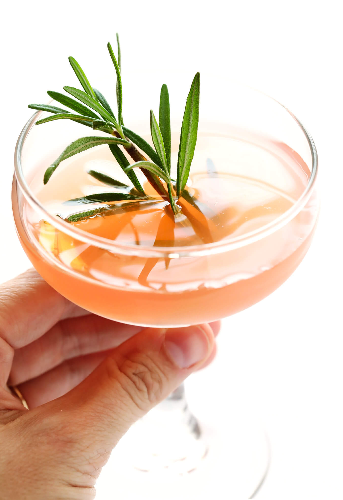 These refreshing 30-second cocktails are quick and easy to make, they're made with gin (or vodka), St. Germain (elderflower liqueur) and grapefruit juice, and garnished with a sprig of fresh rosemary.  They are classically known as the "Frenchie" or "Frenchy" cocktail -- so delicious!