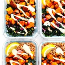 Roasted Sweet Potato, Chickpea and Kale Salad Bowls