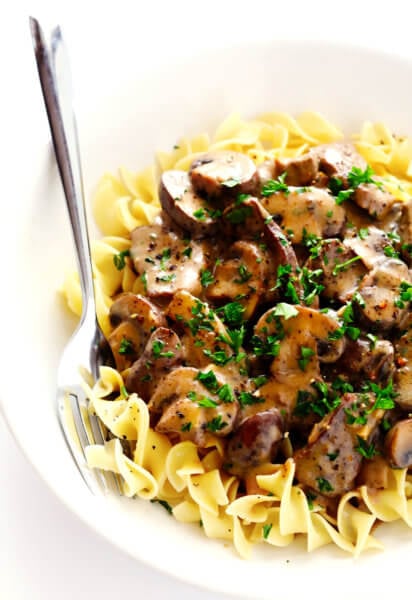 Bowl of Beef Stroganoff with Egg Noodles