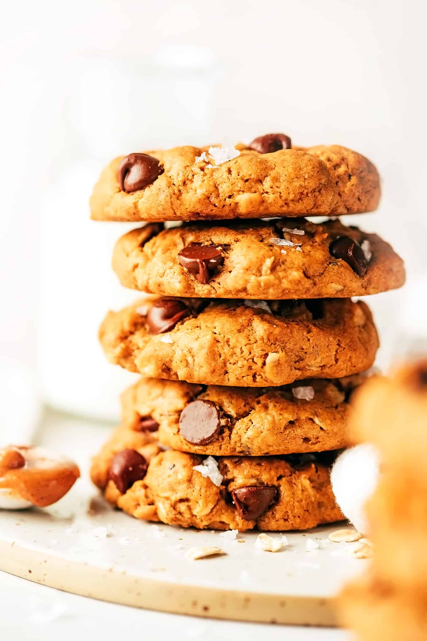 Healthy Peanut Butter Chocolate Chip Cookies in Stack