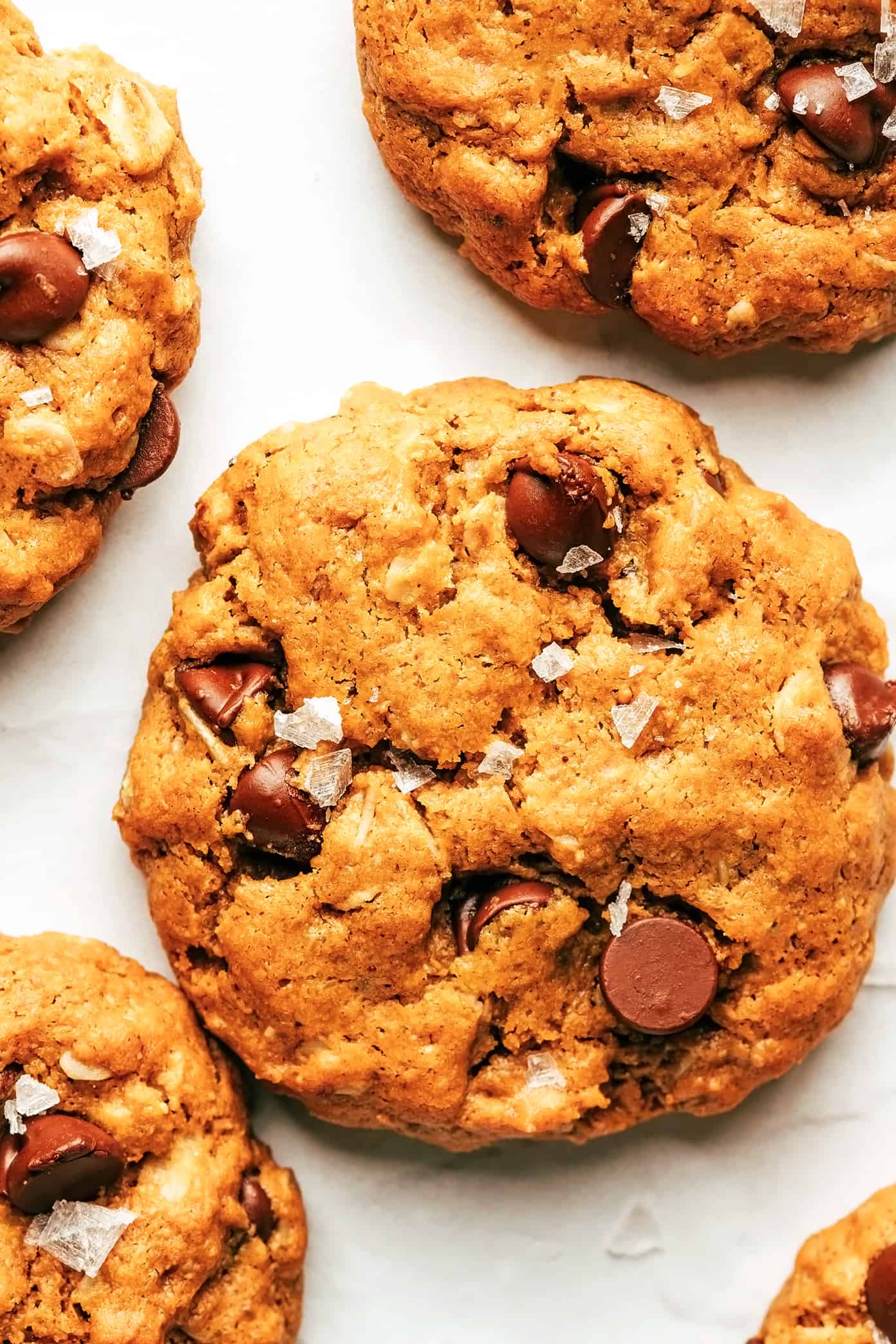 Healthy Peanut Butter Cookies with Chocolate Chips and Sea Salt Closeup
