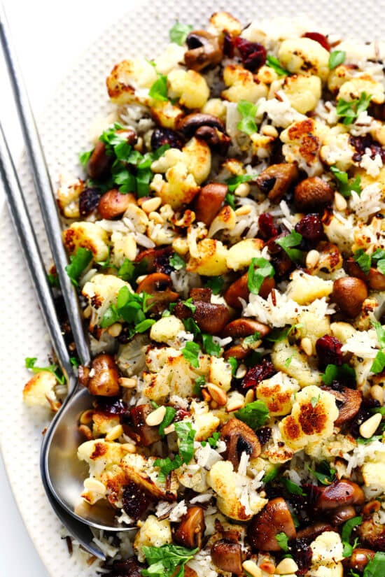 Roasted Cauliflower, Mushroom and Wild Rice "Stuffing" - Gimme Some Oven