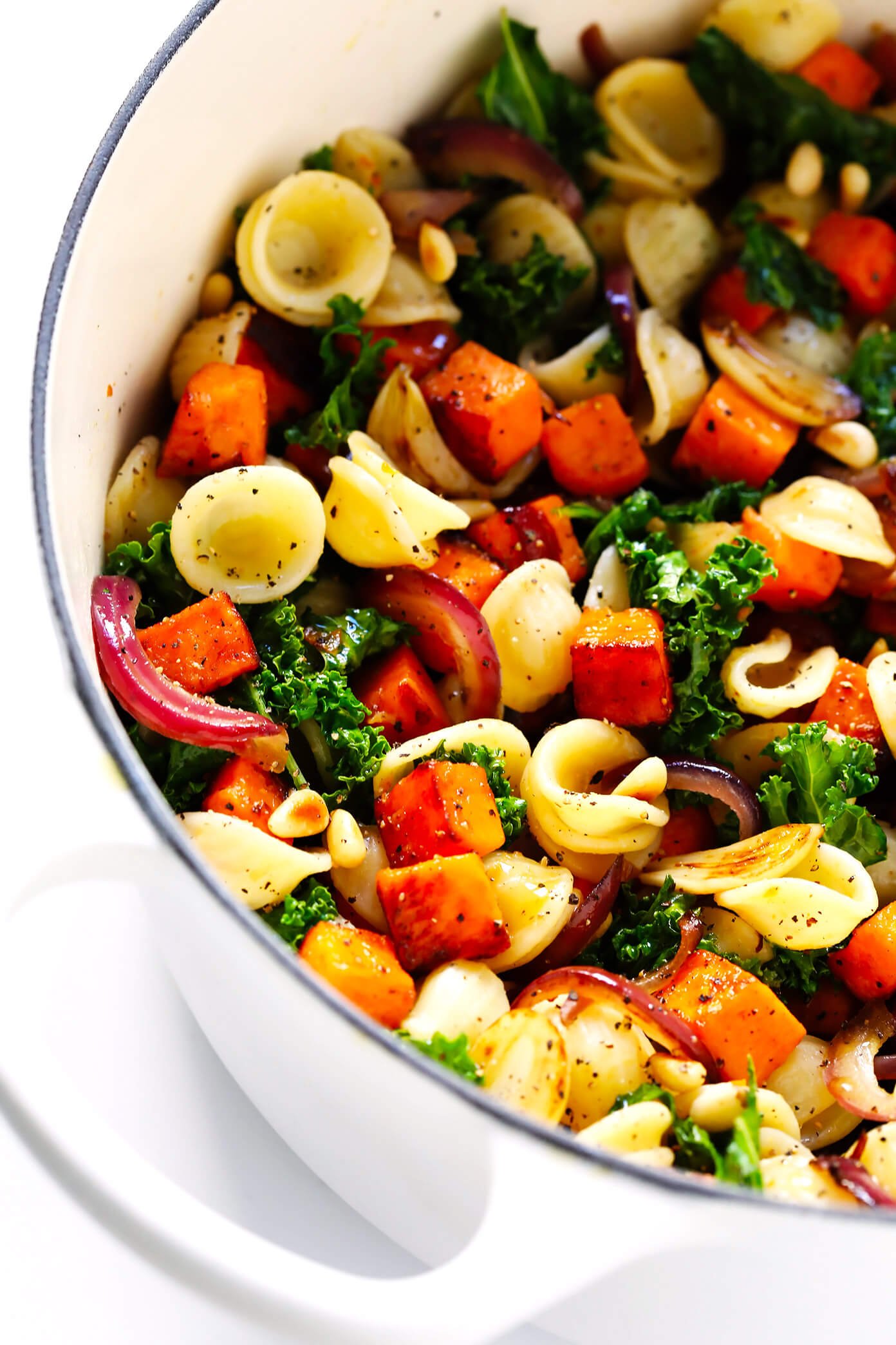 Pasta with Caramelized Sweet Potatoes and Kale - Gimme Some Oven