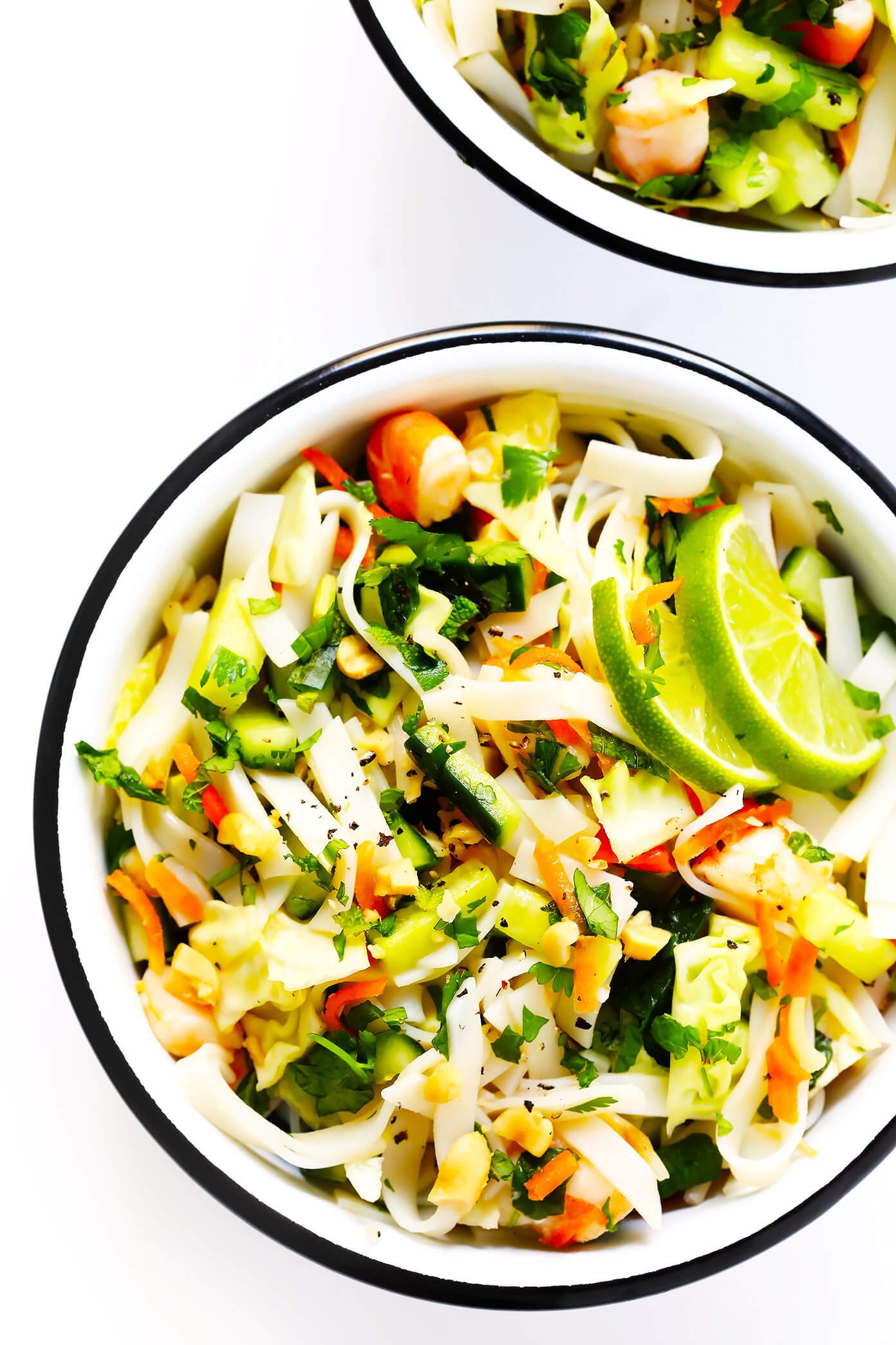 LOVE this Vietnamese Spring Roll Salad! It's full of rice noodles, cucumber, carrots, cabbage, sprouts, peanuts, lime, mint, and a zesty vinaigrette. Such a fun pasta salad! | Gimme Some Oven #pastasalad #vietnamese #noodles #springrolls #glutenfree Vietnamese "Spring Roll" Salad