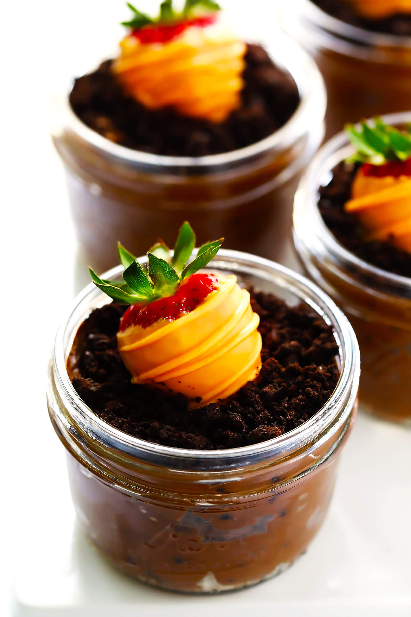 Carrot Patch Dirt Cups with Chocolate-Covered Strawberries