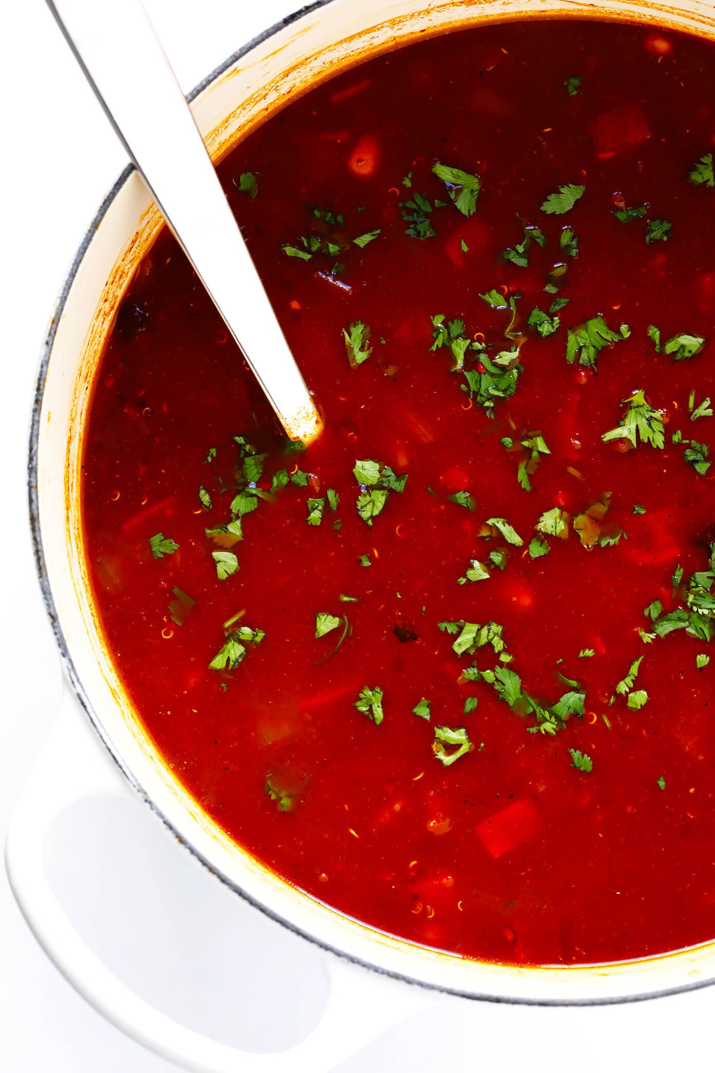 LOVE this Quinoa Tortilla Soup! It's naturally vegetarian, vegan and gluten-free. It's full of big flavors, made with the most delicious chile tomato broth, and best when piled high with lots of avocado and toppings. And it is totally hearty, comforting and delicious. Easy Mexican dinner for the win! | Gimme Some Oven #tortillasoup #mexican #glutenfree #vegan #vegetarian #soup How To Make Vegetarian Tortilla Soup