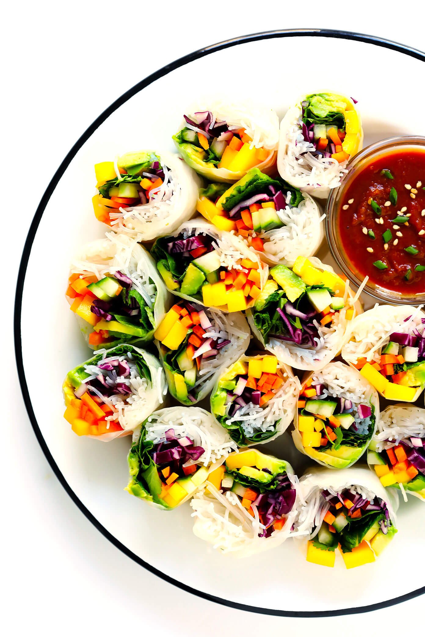 Mango Avocado Spring Rolls with Easy Peanut Sauce