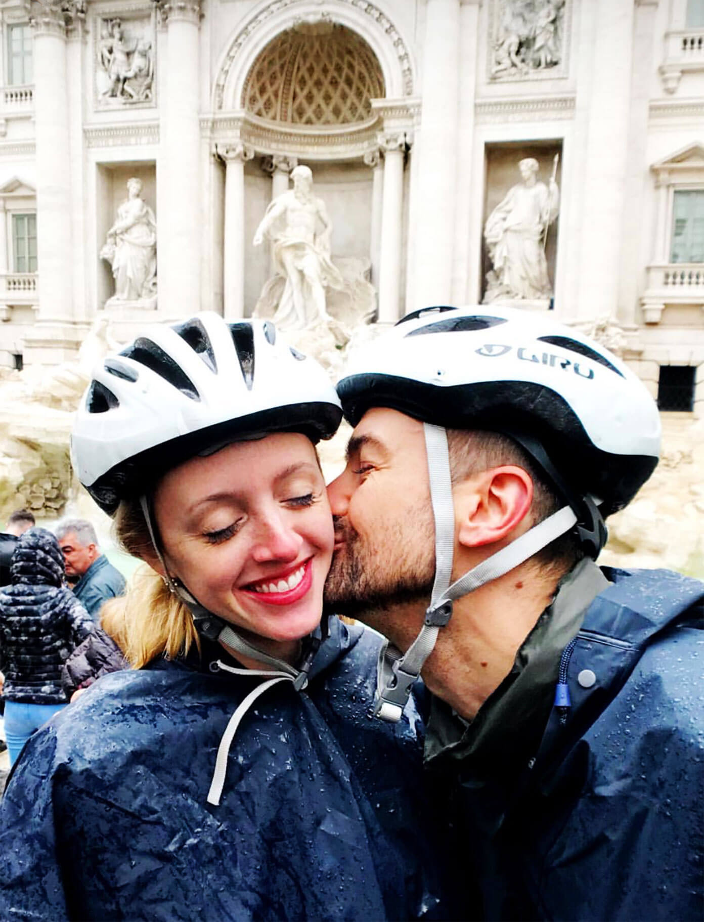 Stopping by Trevi Fountain on our bike tour in Rome