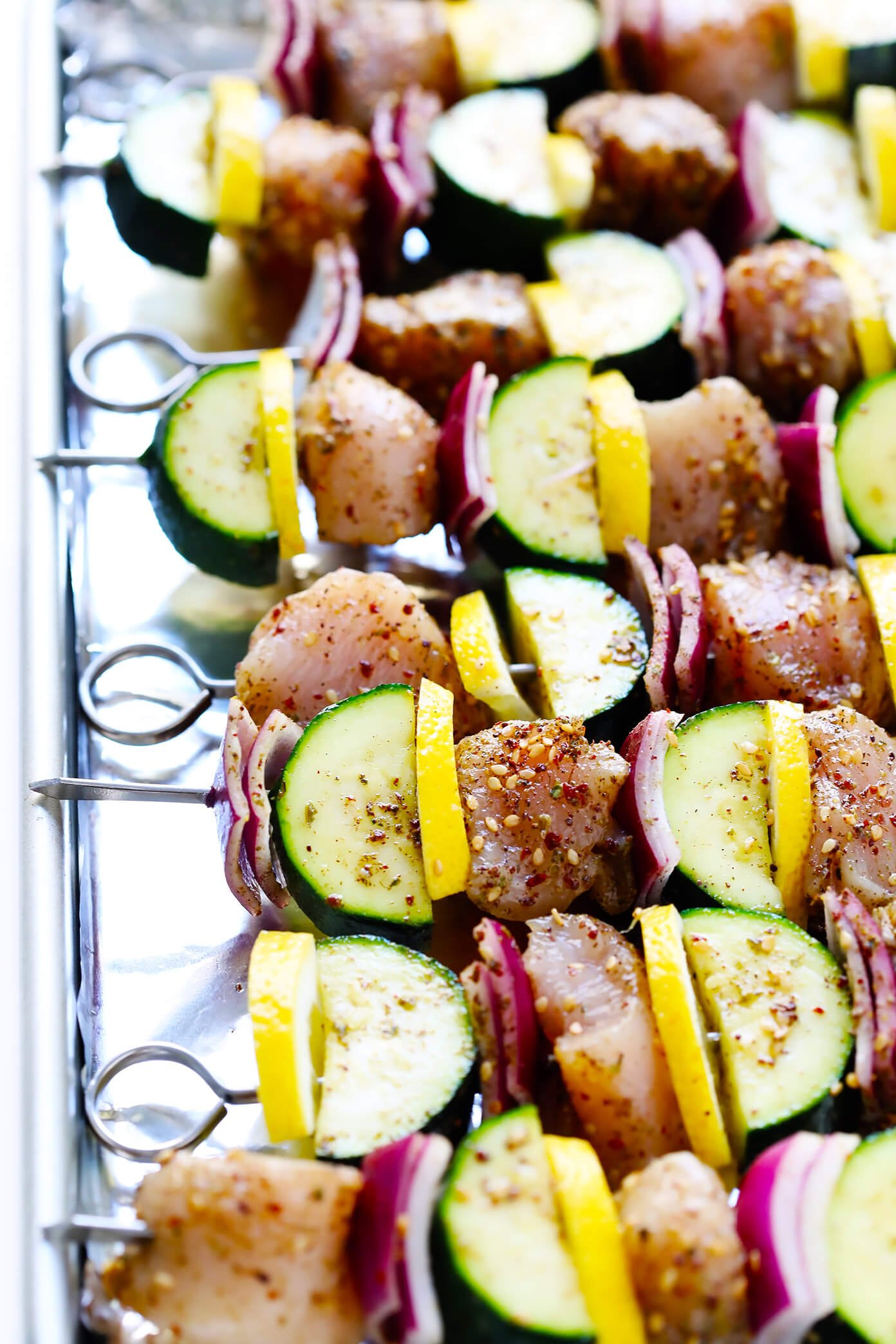 Lemony Za'atar Chicken and Vegetable Kabobs