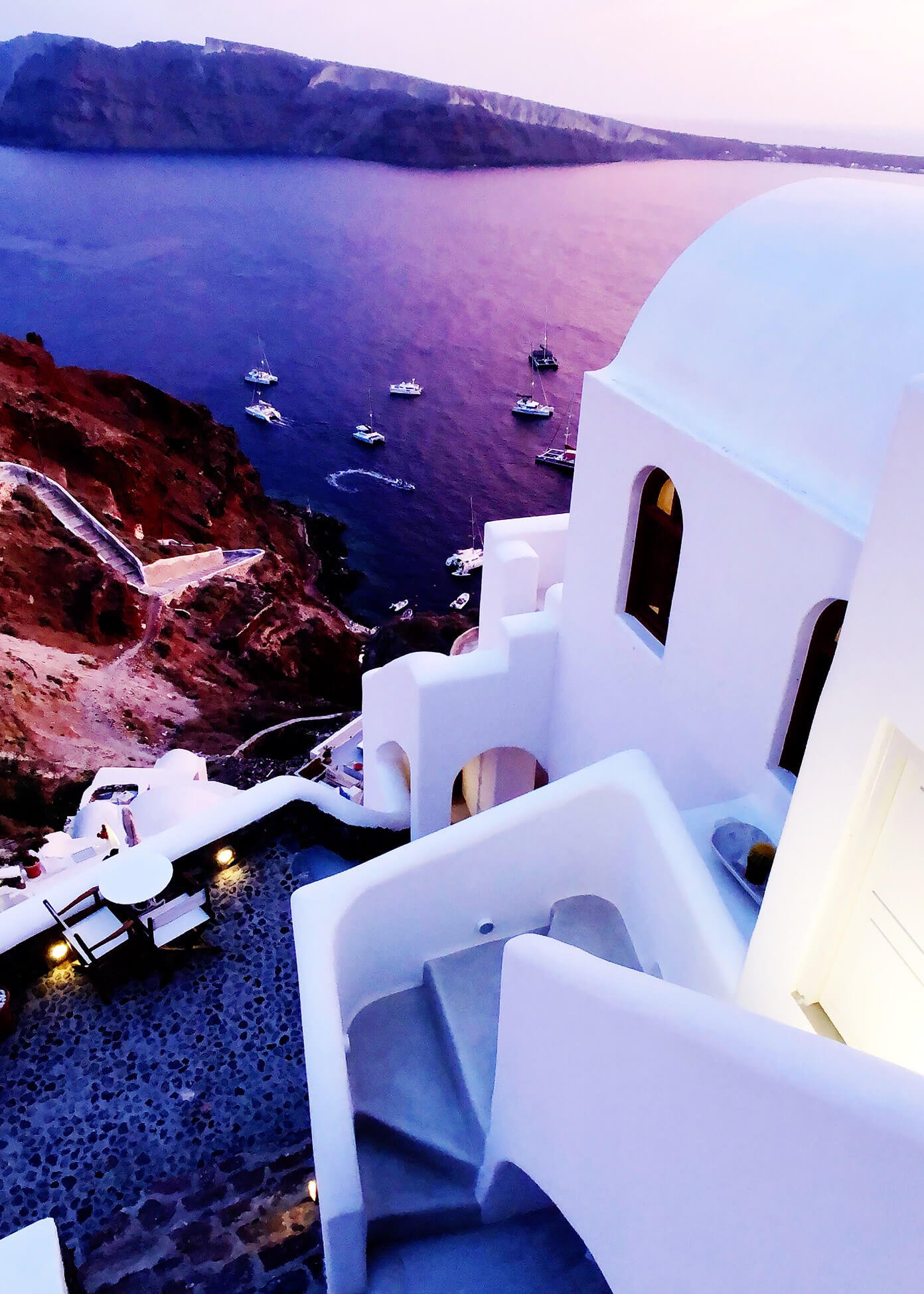 Sunset at Oia Mare Villas in Santorini Greece