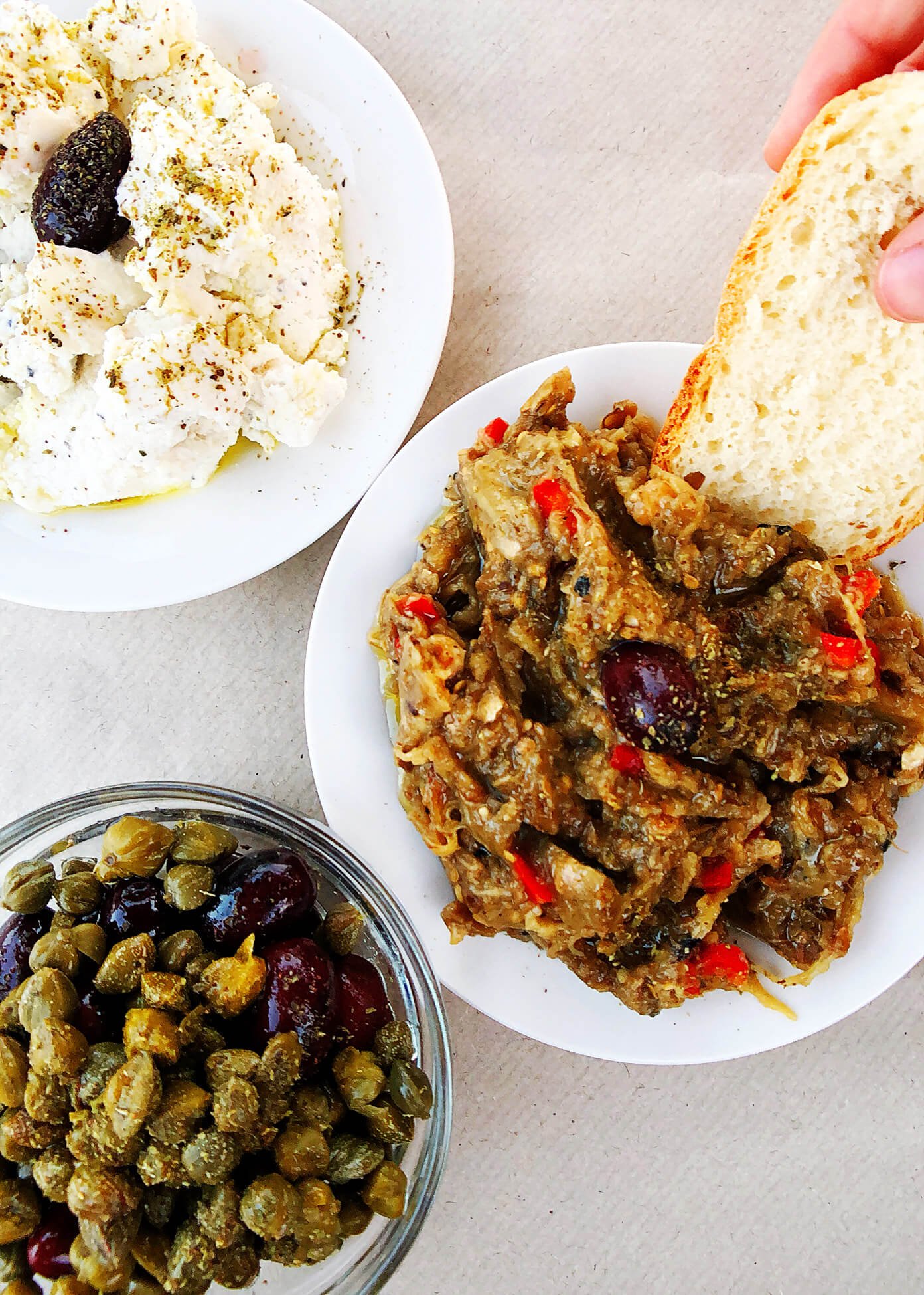 Greek Appetizer Dips with Bread in Folegandros, Greece