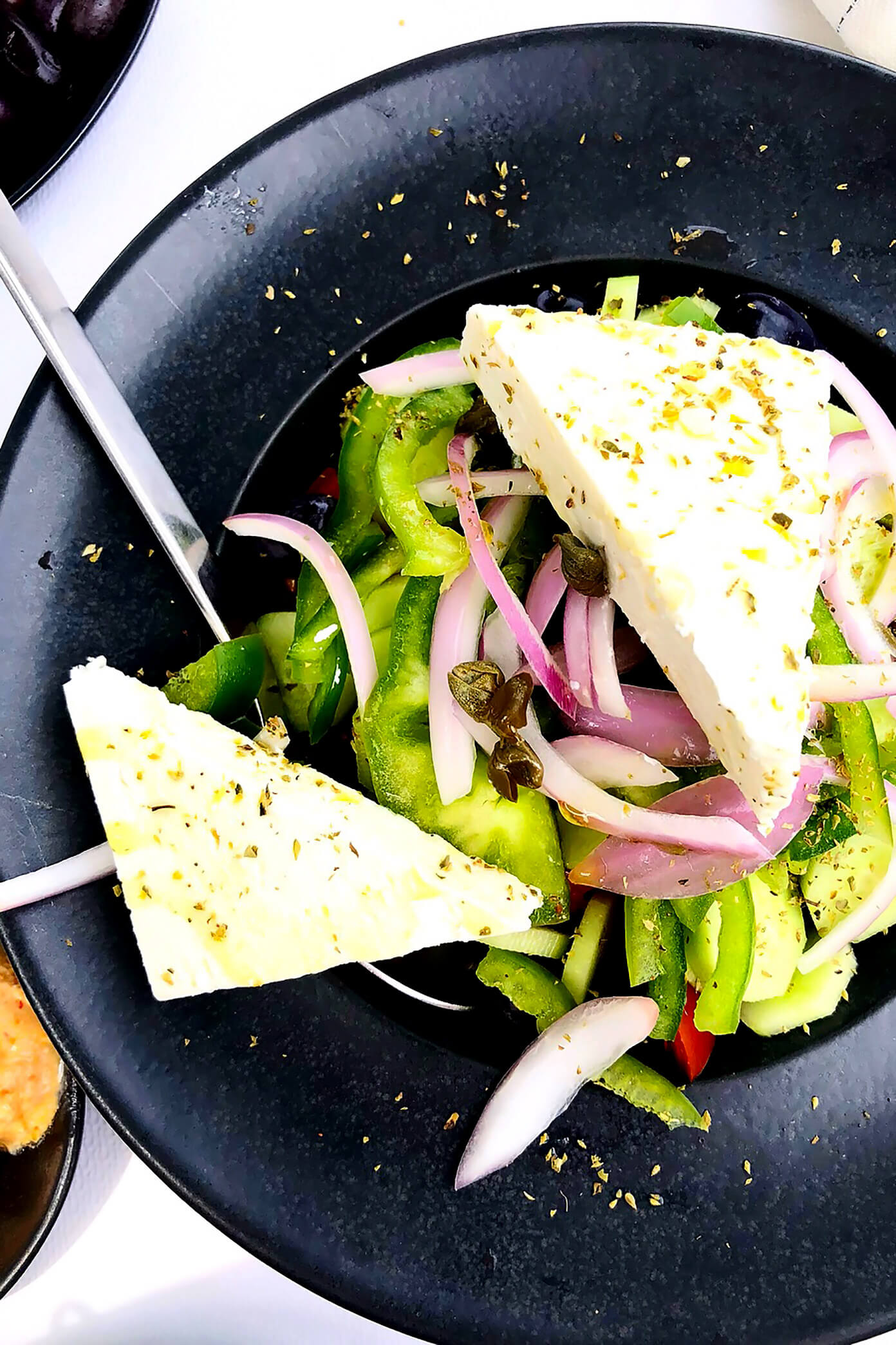 Greek Salad at Sunset Tavern in Santorini, Greece