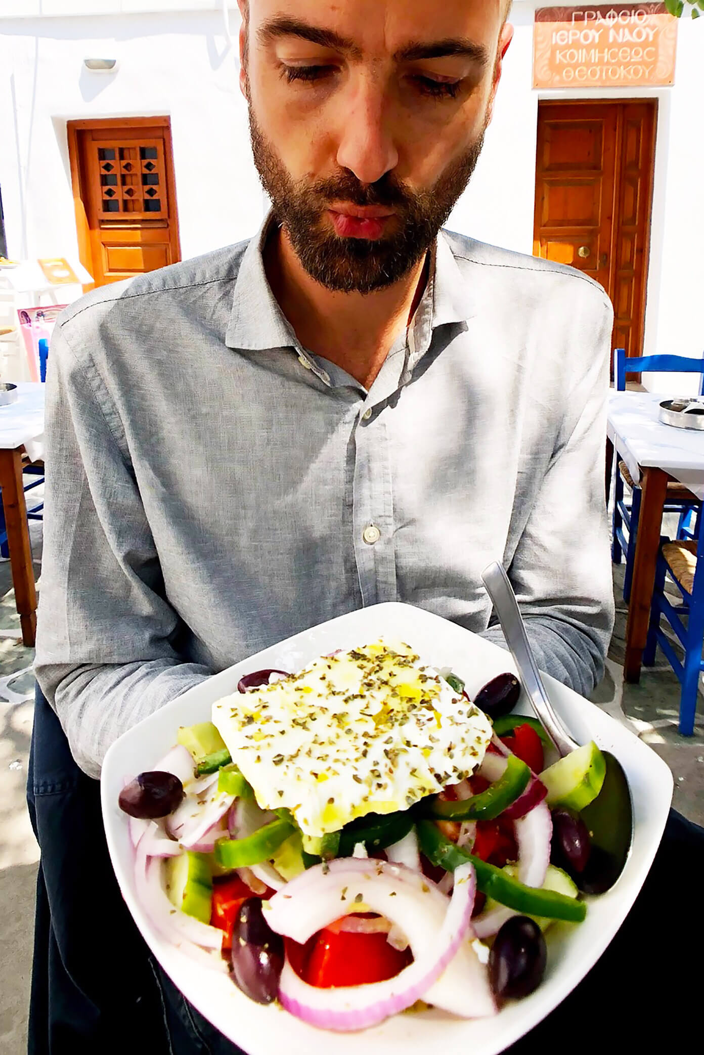 Greek Salad at Souvlaki Club in Folegandros, Greece