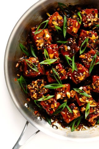 Magic Garlicky Tofu | Made with baked tofu tossed in the most delicious black pepper garlic sauce.