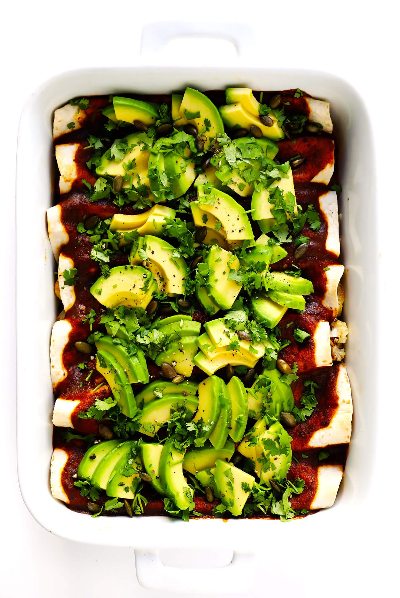 Roasted Cauliflower Enchiladas Recipe with Avocado and Cilantro