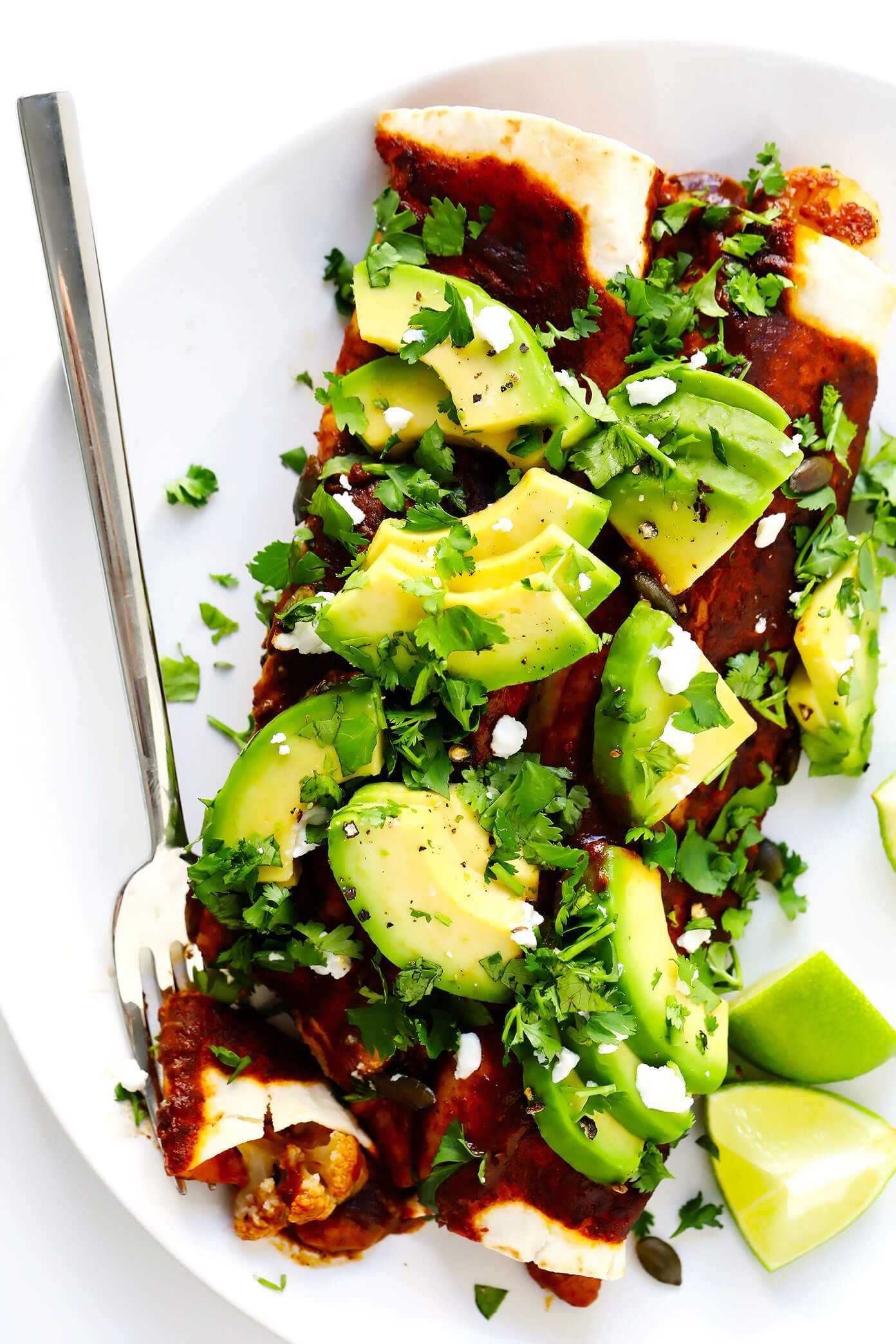 Vegetarian Roasted Cauliflower Enchiladas Recipe with Avocado