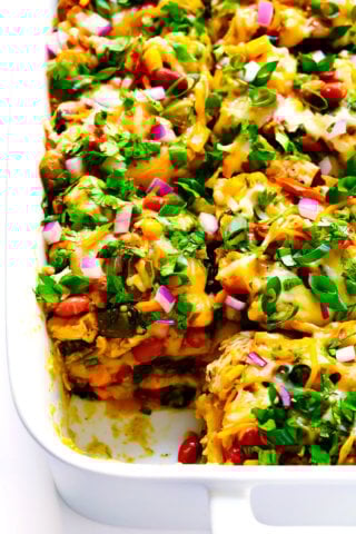 Verde Chicken Enchilada Casserole with Green Enchilada Sauce