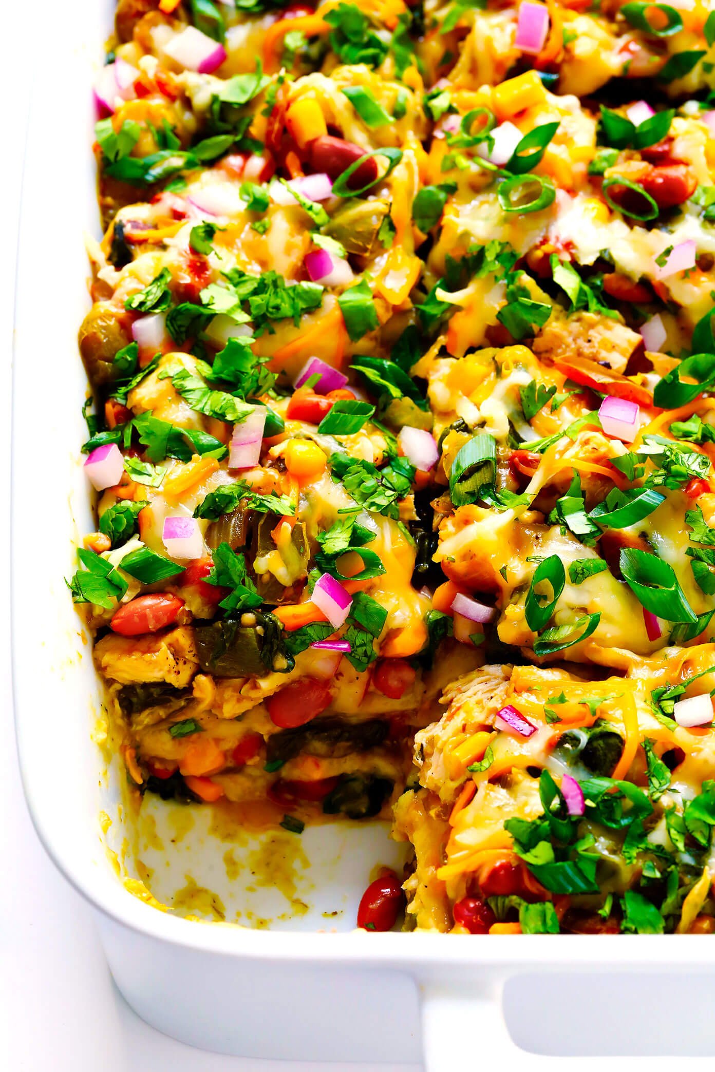 Verde Chicken Enchilada Casserole with Green Enchilada Sauce