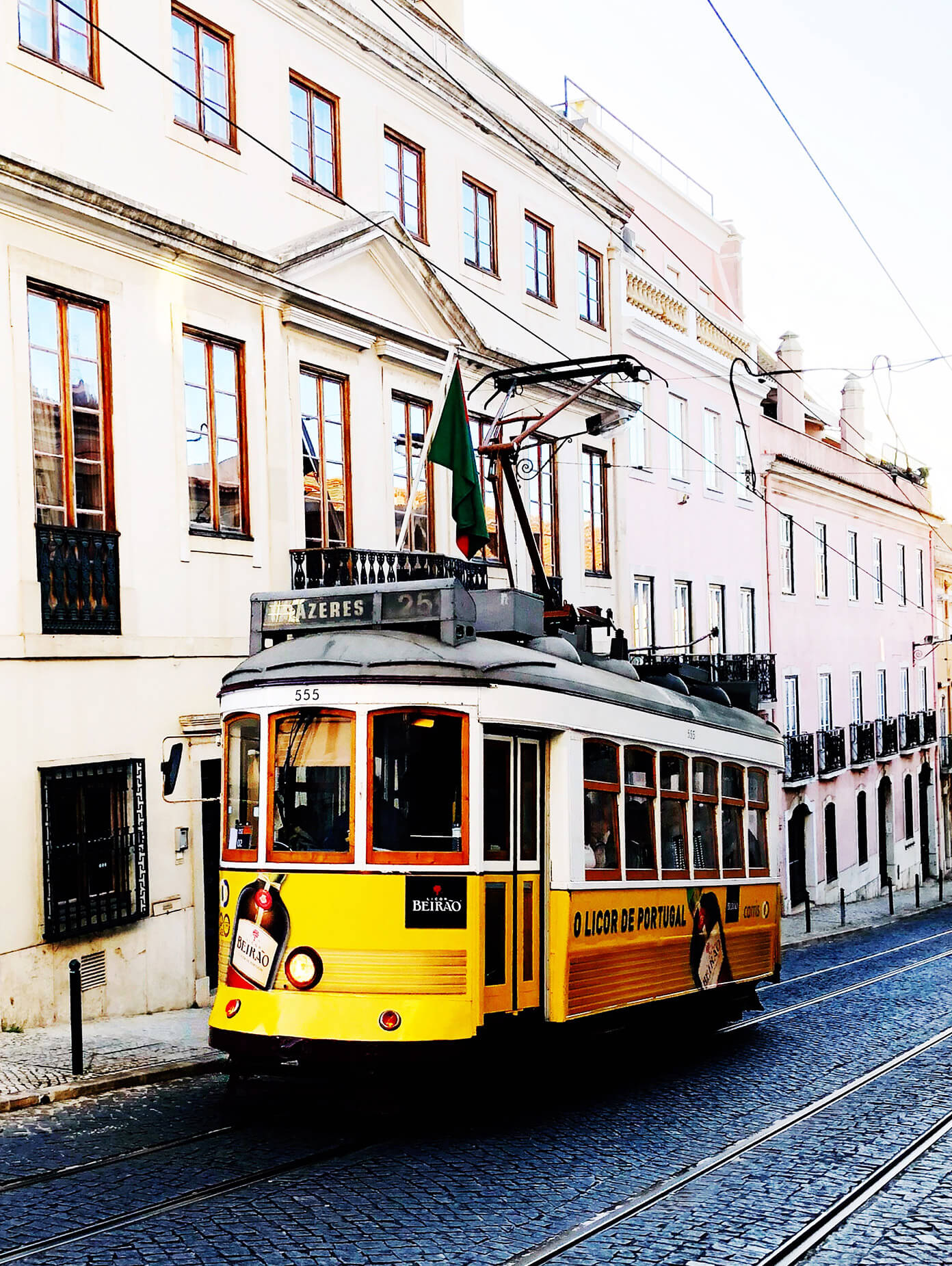 Yellow tram in Lisbon Portugal