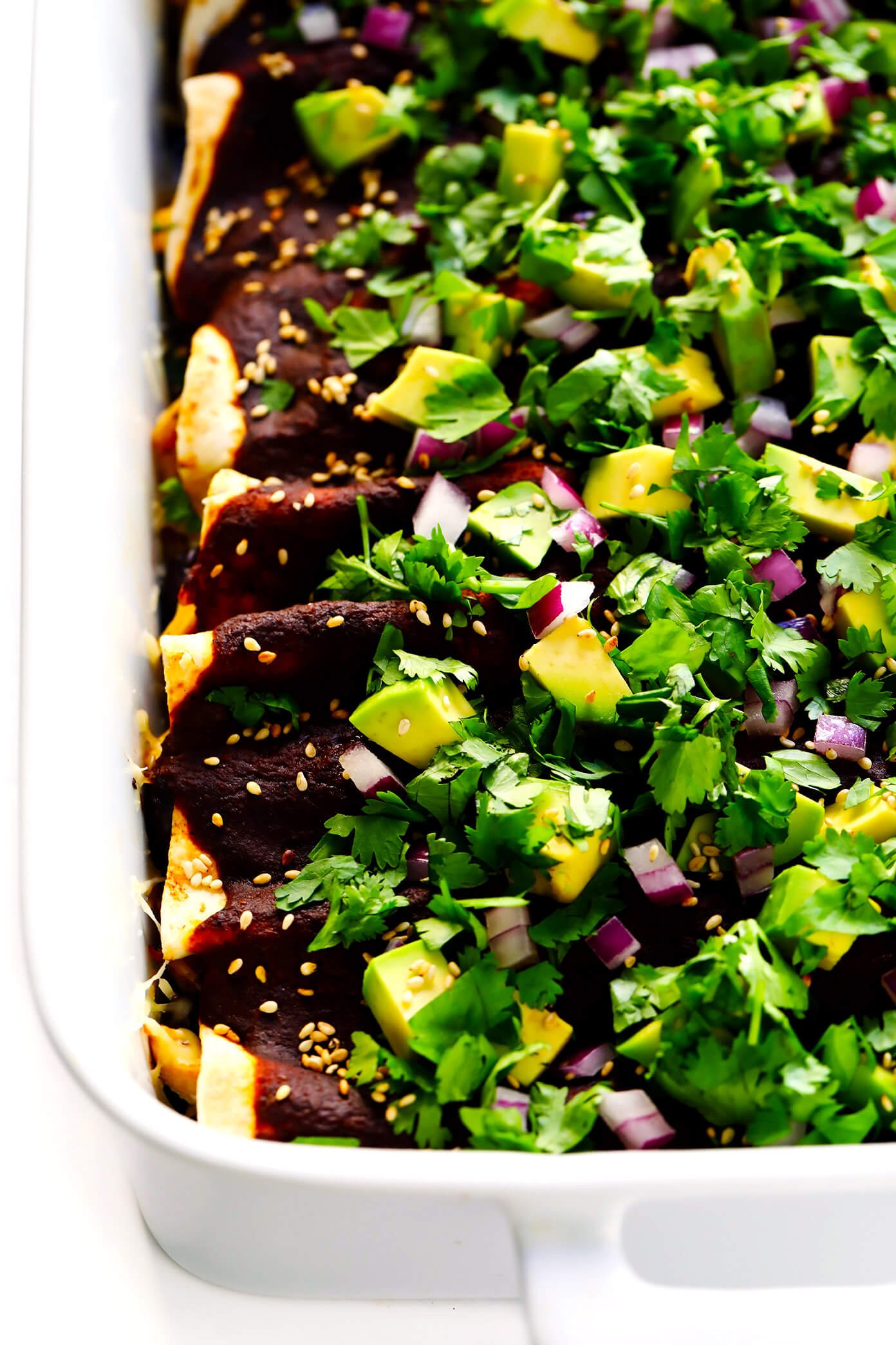 Holy Mole Enchiladas | Made with chicken, carnitas, or your choice of vegetarian fillings