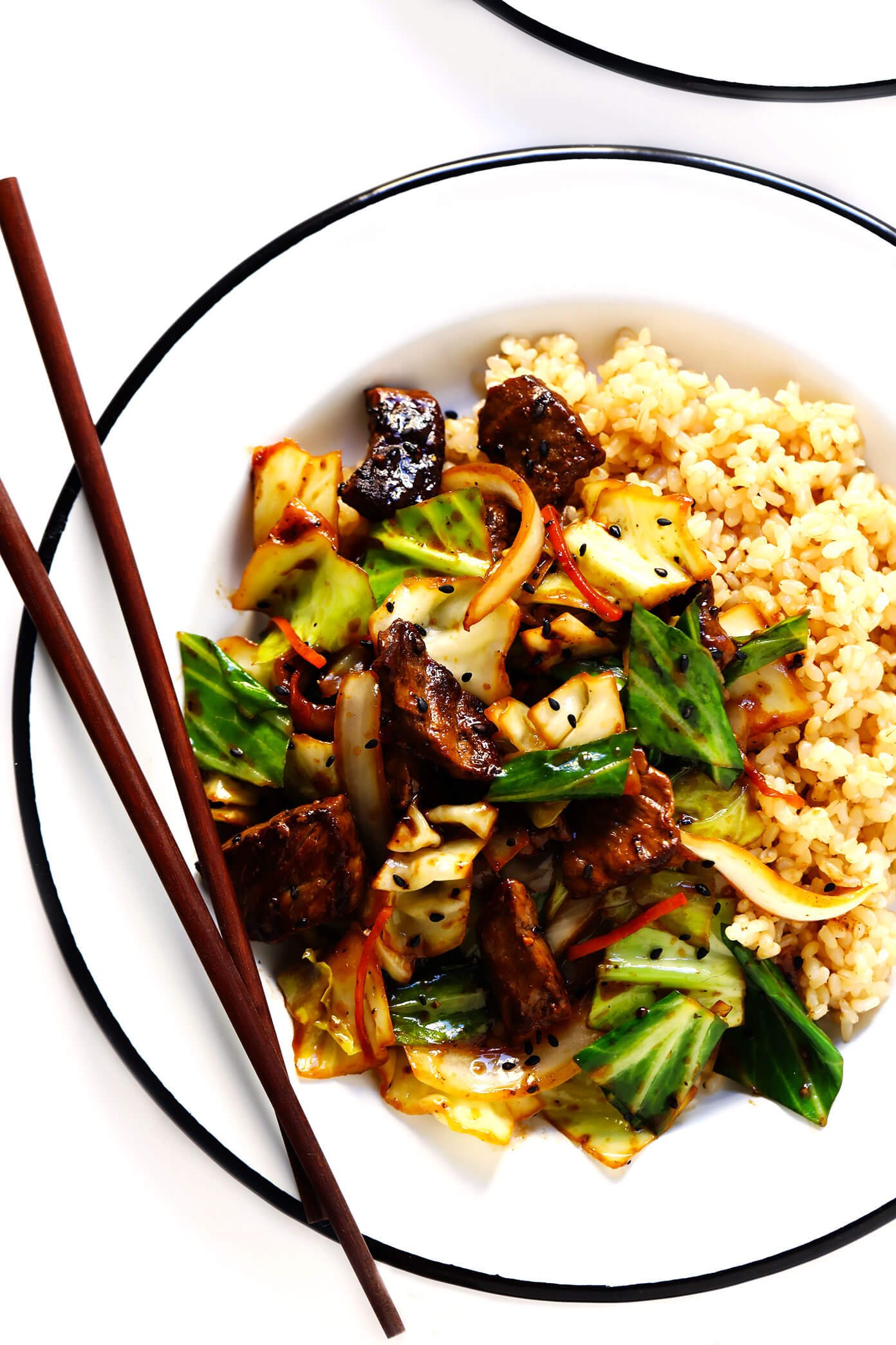 Ginger Beef and Cabbage Stir-Fry with Rice