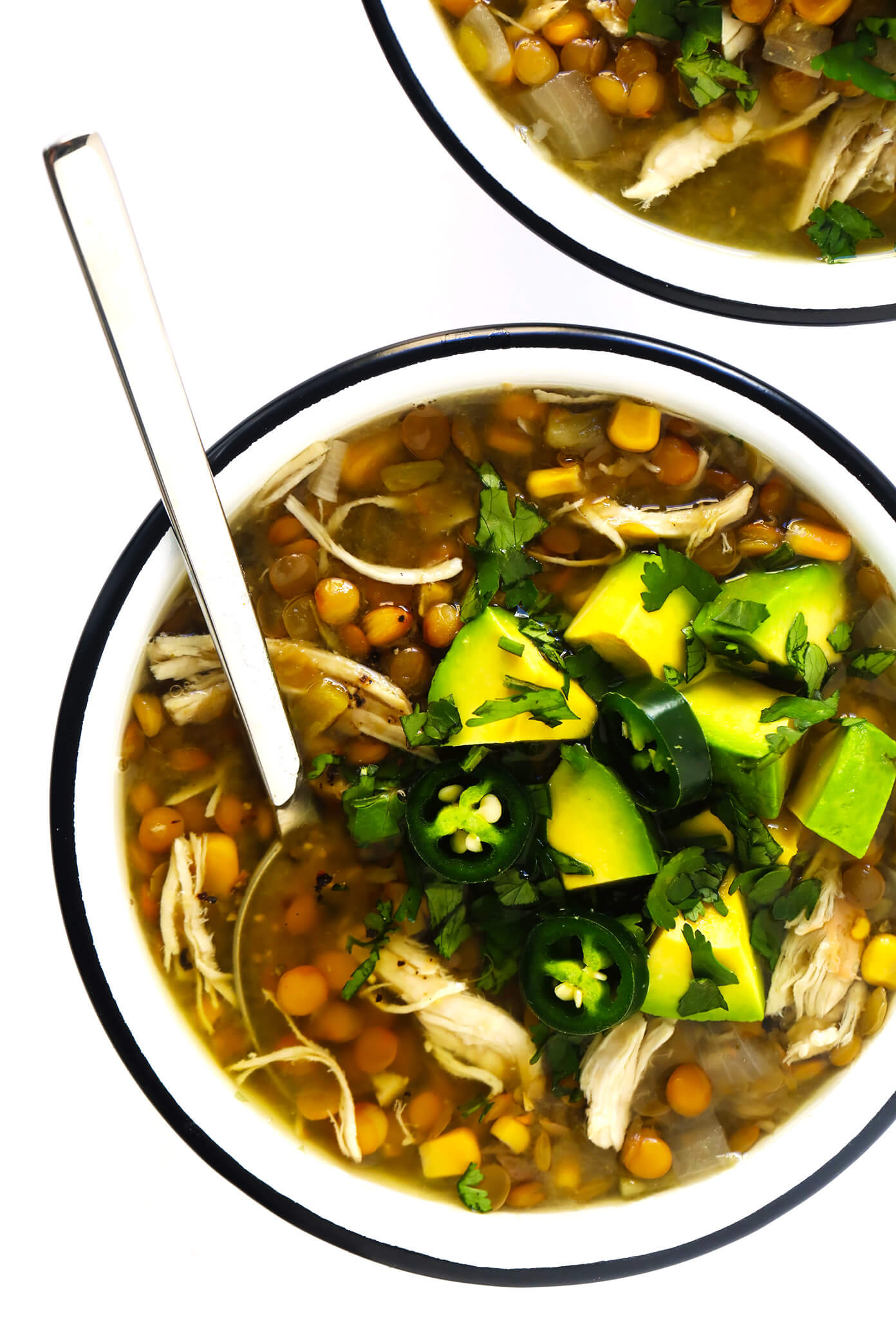 Mexican Chicken Lentil Soup with Avocado