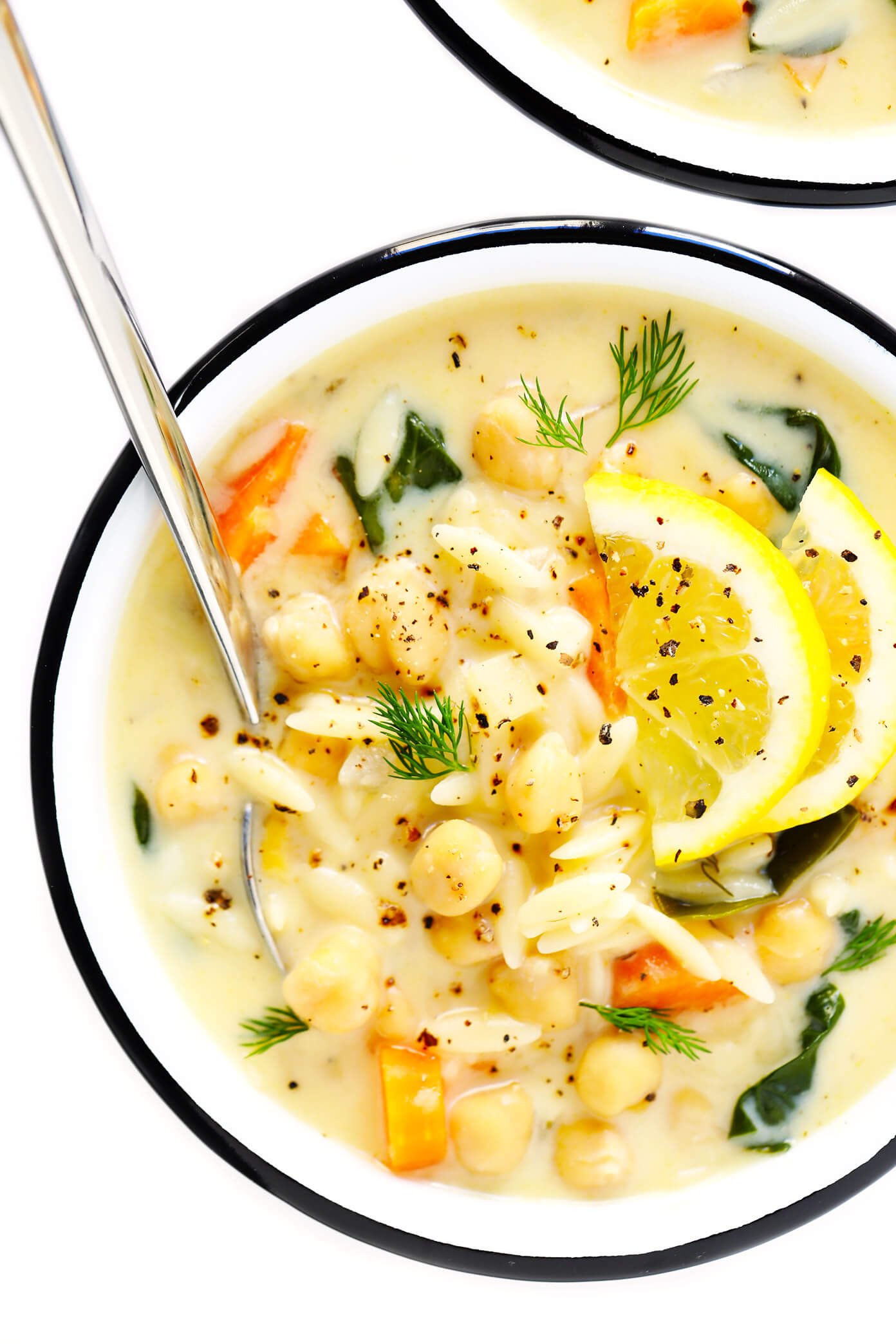 Lemony Orzo Chickpea Soup - High Protein Vegetarian Recipes