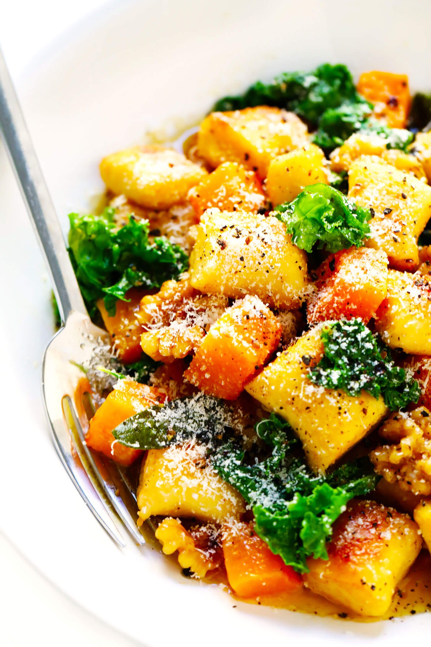 Toasted Gnocchi with Roasted Butternut Squash, Kale, Parmesan, Walnuts and Sage Brown Butter Sauce