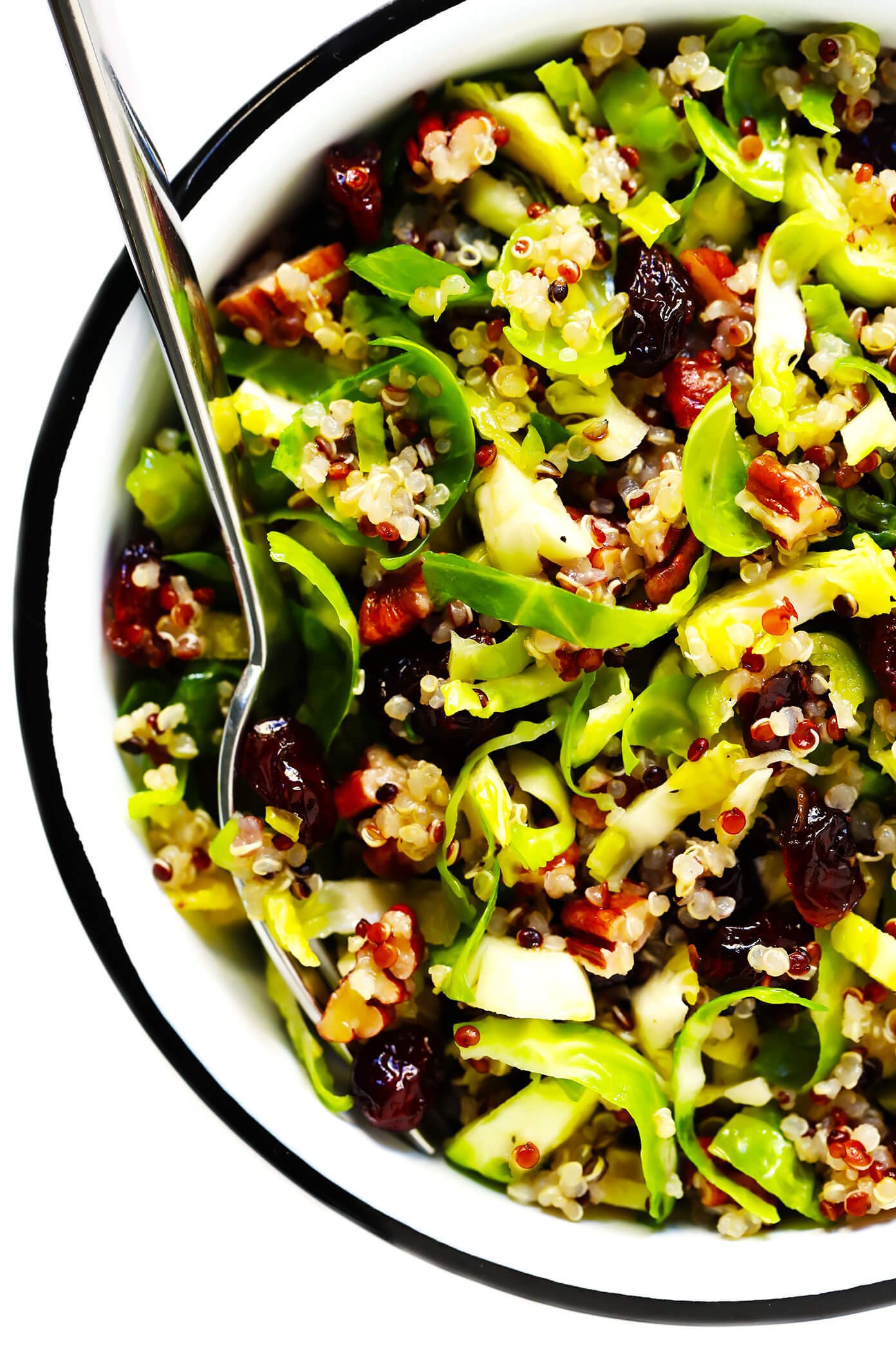 Brussels Sprouts Salad with Cranberry and Quinoa in Bowl