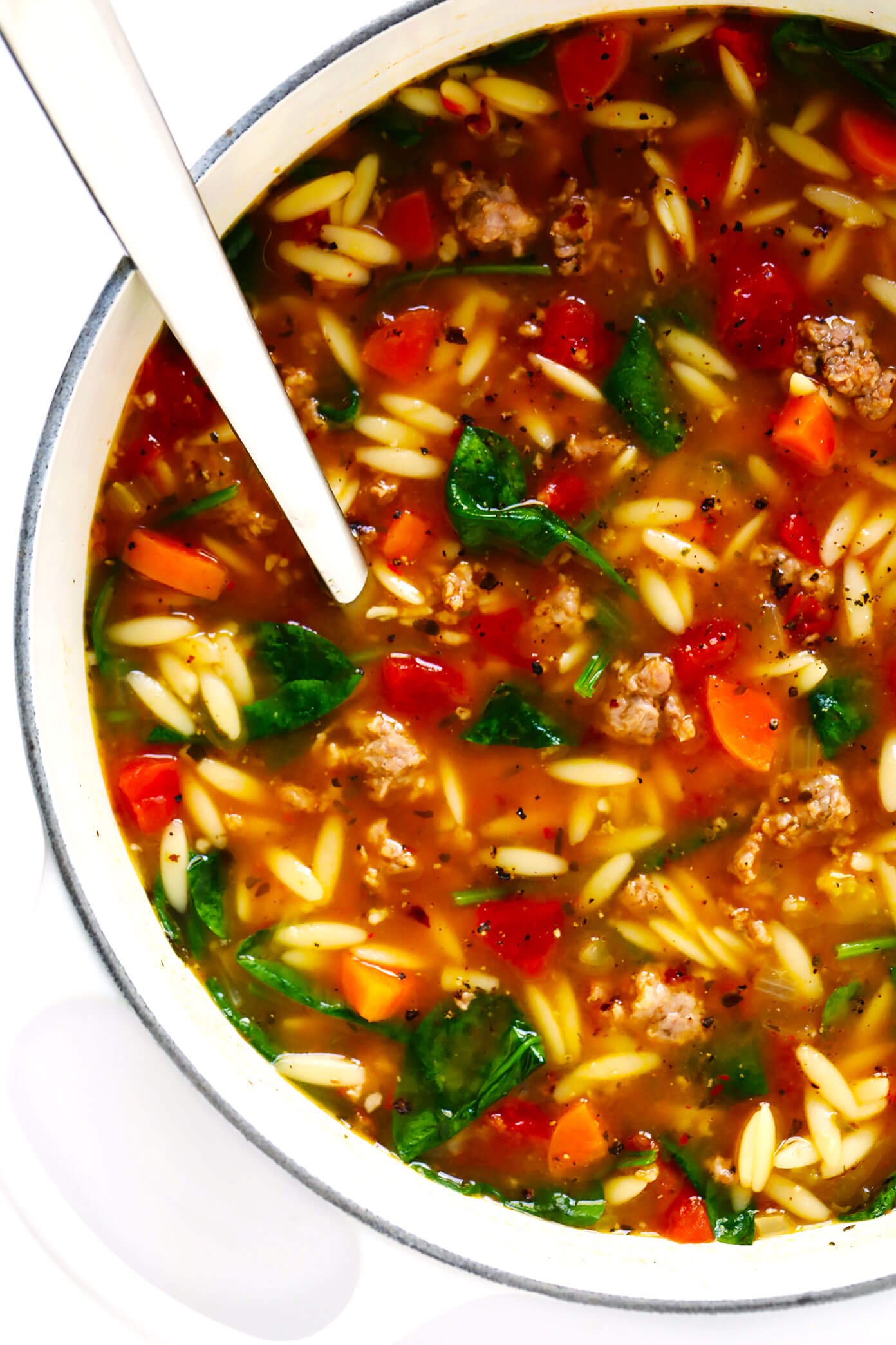 Italian Soup with Sausage, Orzo and Spinach
