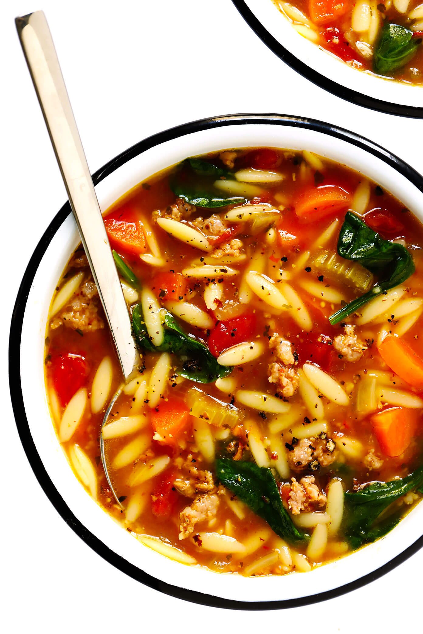 Italian Sausage, Orzo, Spinach and Tomato Soup Recipe