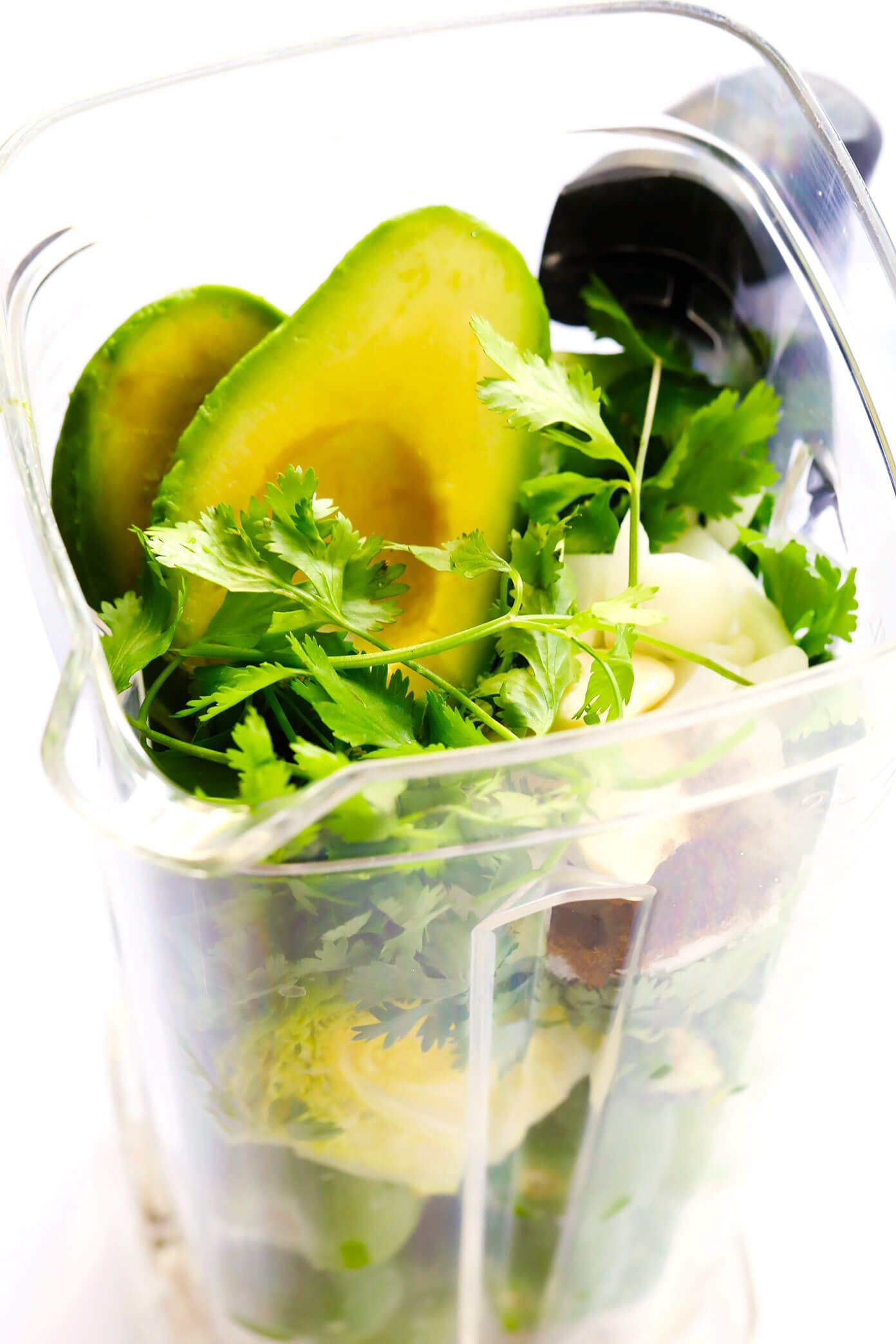 Ingredients for Salsa Verde Crudo in a blender