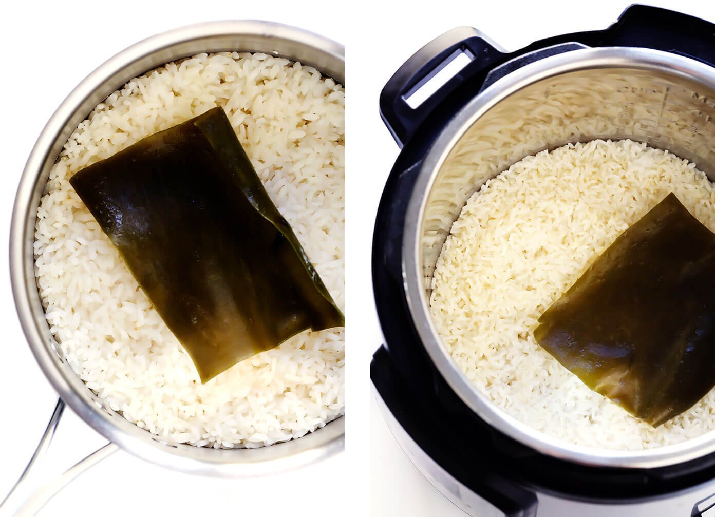 Sushi Rice with Kombu in Saucepan or Instant Pot