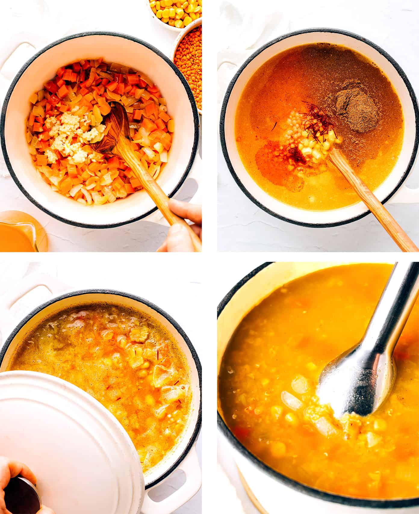 Step by step photos for how to make lentil soup