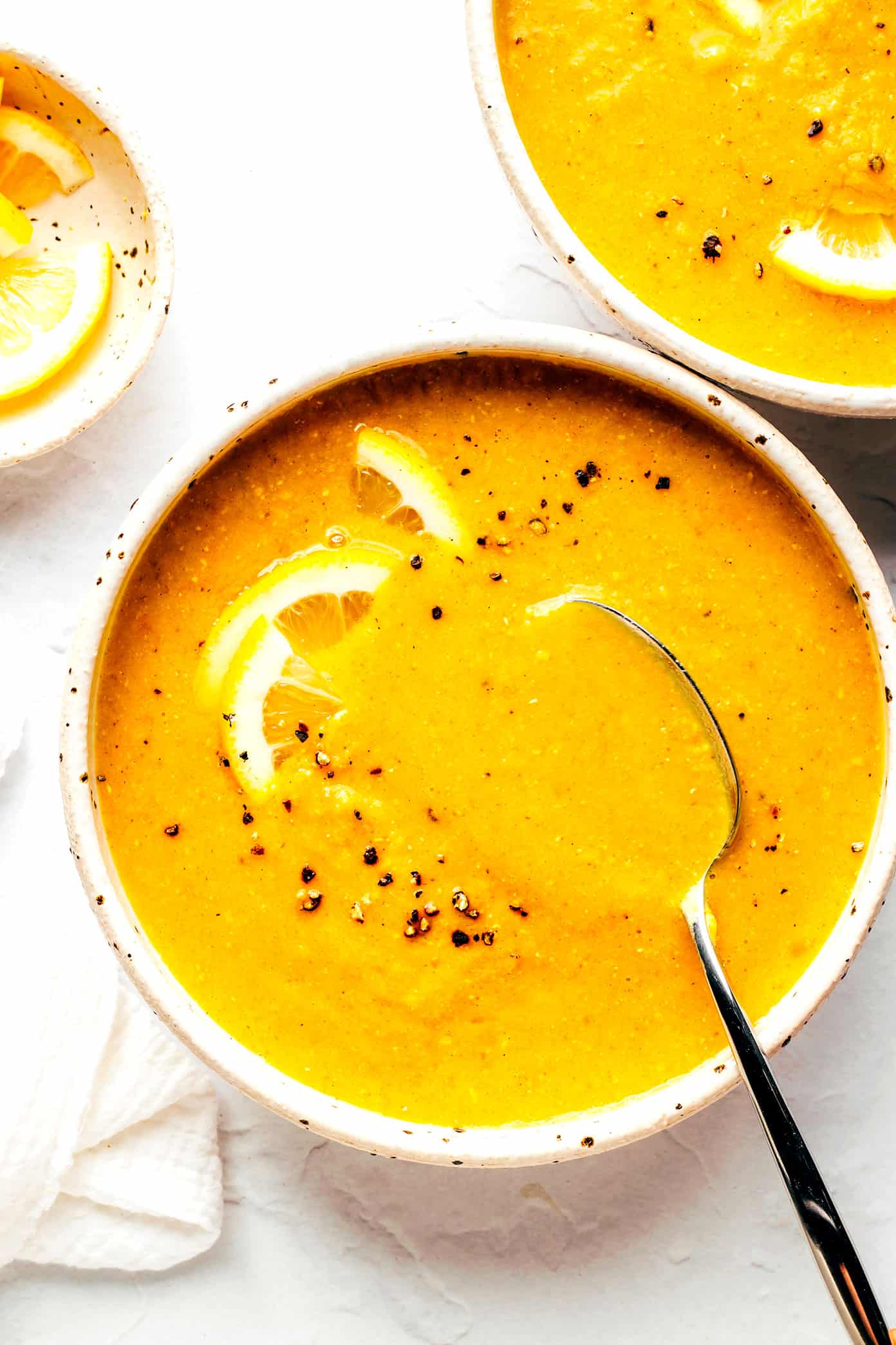 Lemony Red Lentil Soup in Bowls
