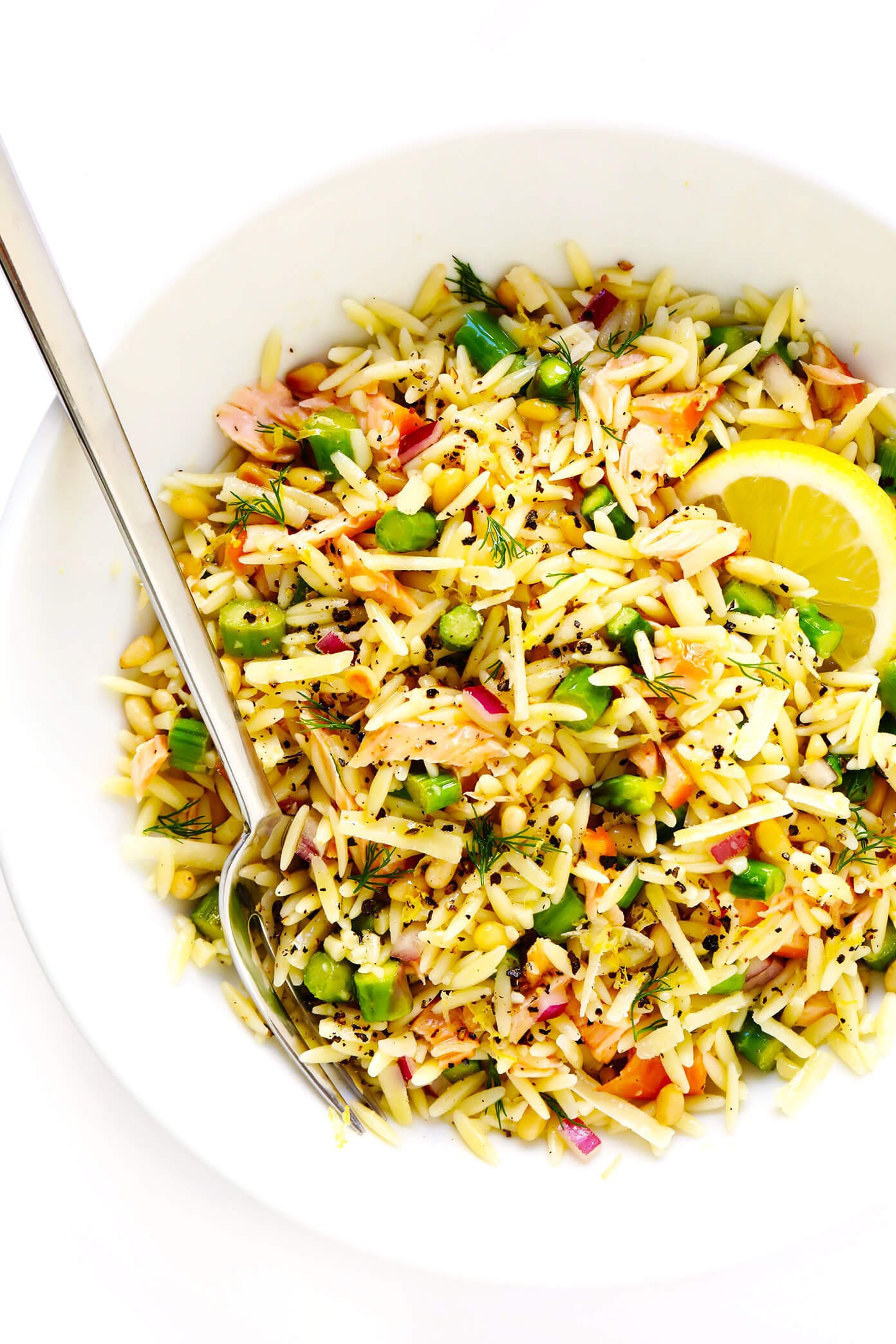 Orzo Salad Recipe with Smoked Salmon, Lemon, Asparagus and Dill