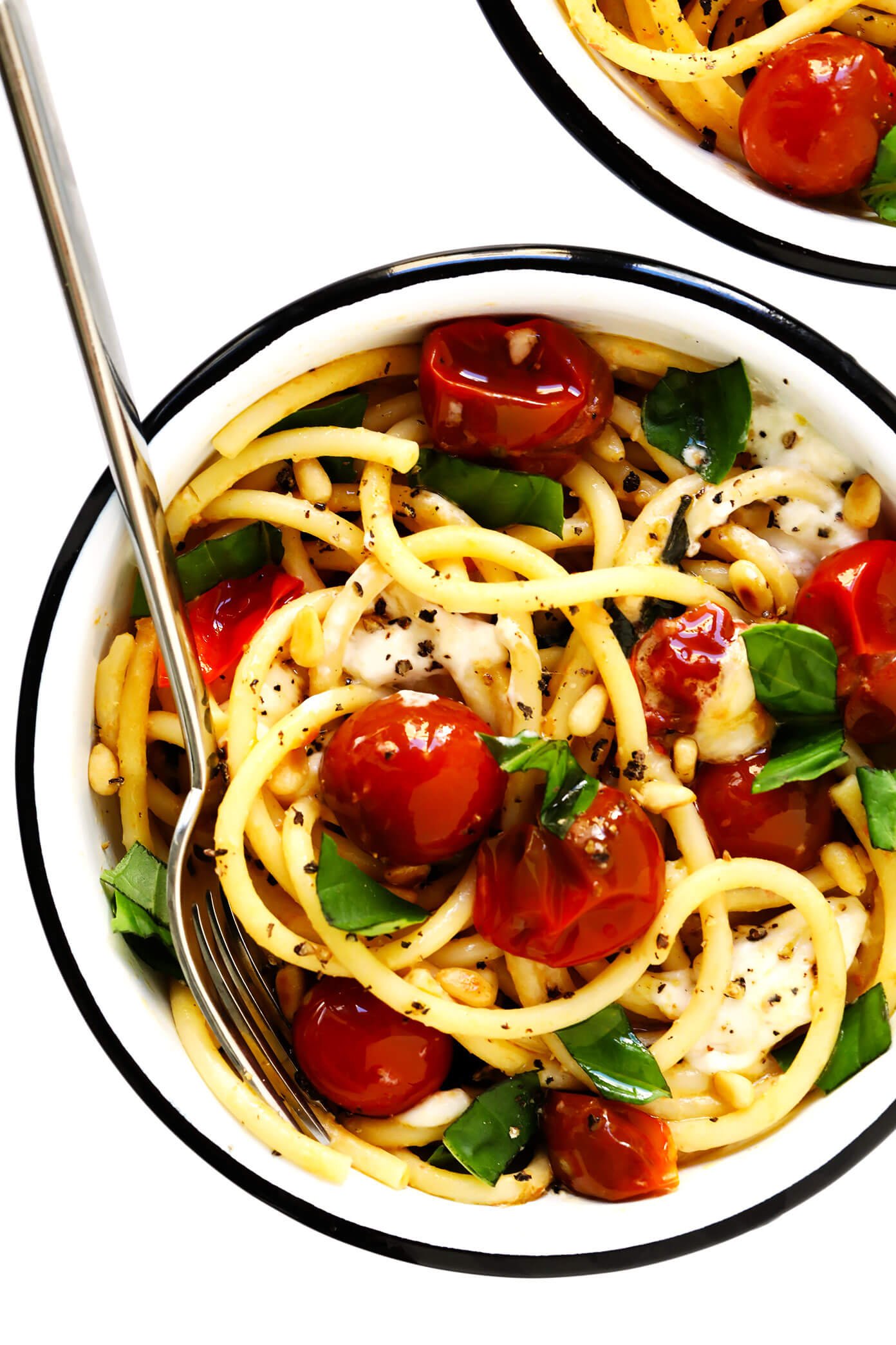 Pasta with Burst Cherry Tomatoes, Burrata and Basil